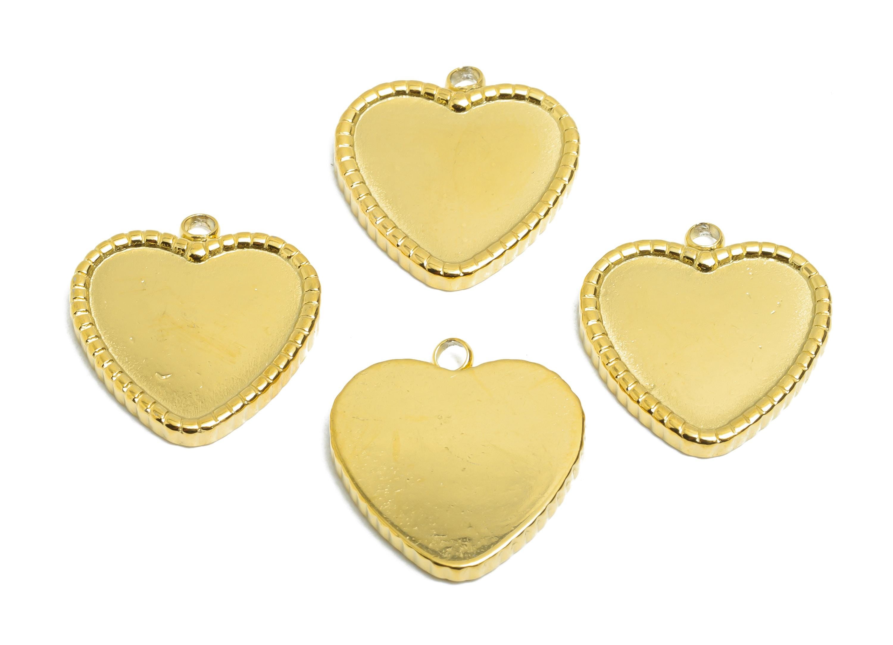 Steel Heart Pendant - Antique Valentine Charms - Timeless Heart Jewelry Accessories - 18K Real Vacuum Plated - 18.28x16.86x2.12mm - SS2204G - DOMEDBAZAAR