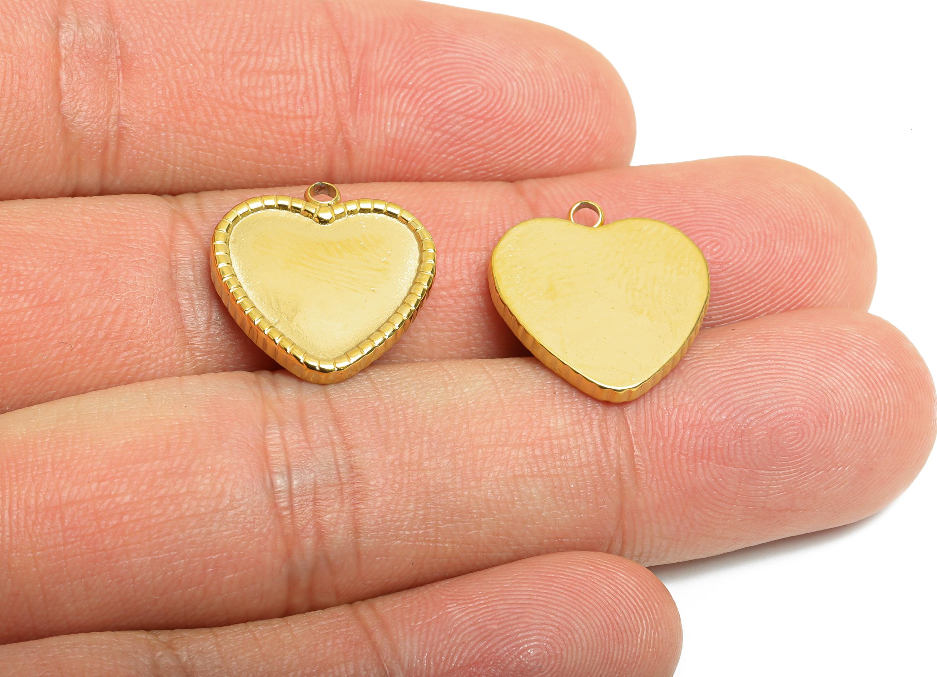 Steel Heart Pendant - Antique Valentine Charms - Timeless Heart Jewelry Accessories - 18K Real Vacuum Plated - 18.28x16.86x2.12mm - SS2204G - DOMEDBAZAAR