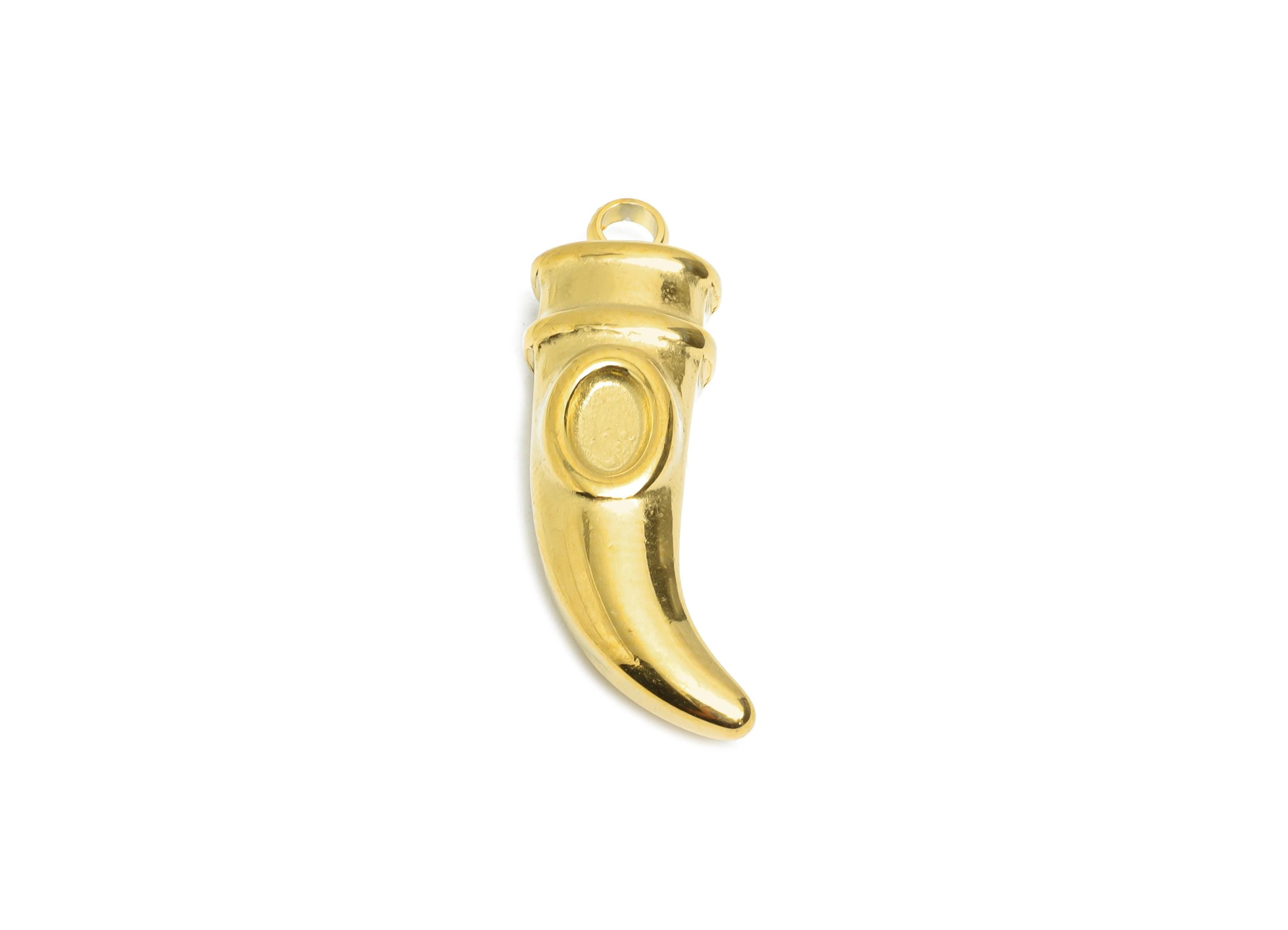 Steel Horn Charms - Golden Curved Horn Pendant for Gem - Statement Horn Necklace Pendant - 18K Real Vacuum Plated - 29x8.95x5.78mm - SS2207G - DOMEDBAZAAR