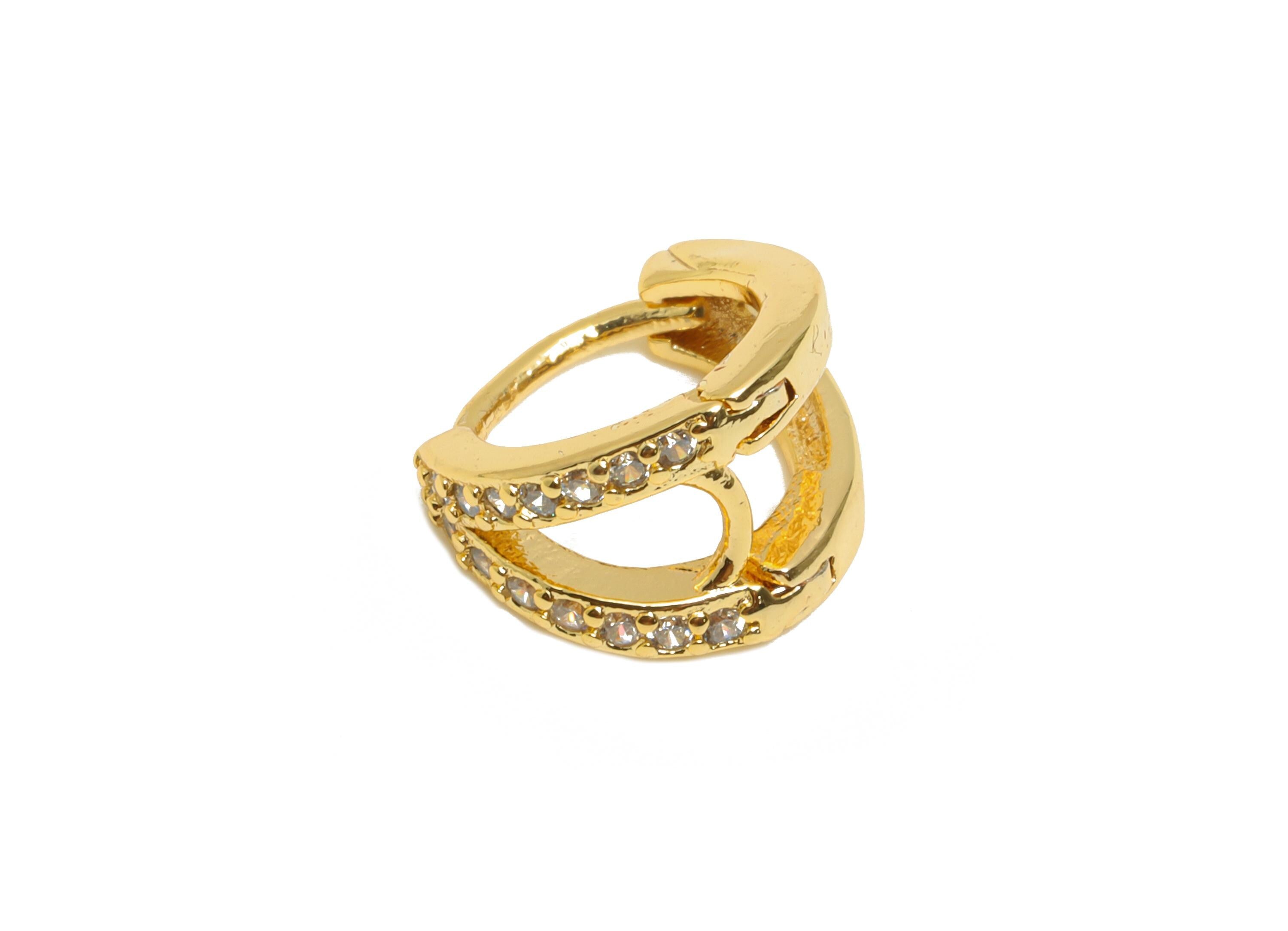 Brass CZ Round Huggie Hoop Earring - Double Hoop Zircon Earring - Delicate Huggie Hoop Clasp - 18K Real Gold Plated - 9x8.57x6mm - RGP10902 - DOMEDBAZAAR
