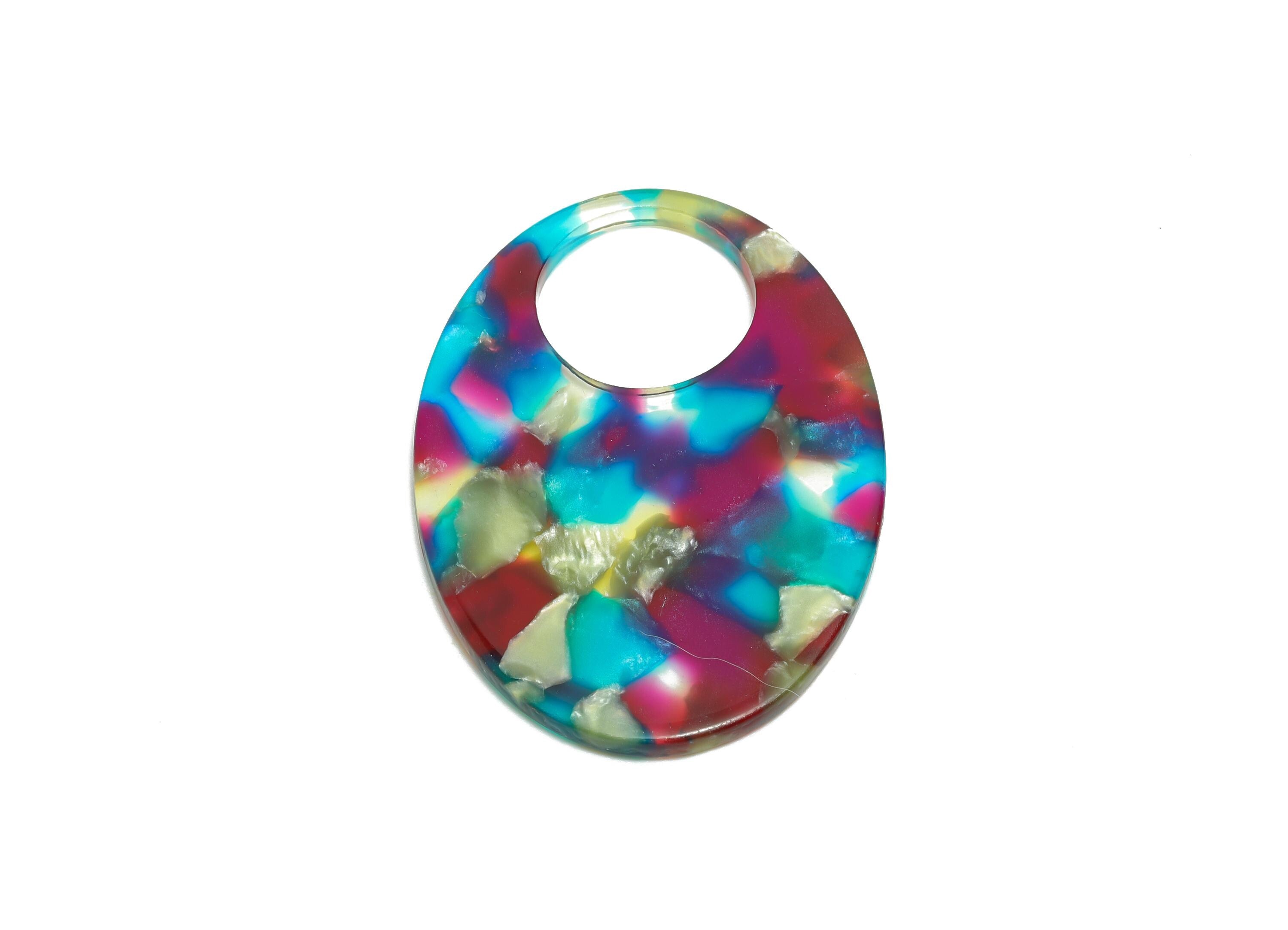 Acrylic Oval Earring Charm - Rainbow Geometry Charm - Multicolor Terrazzo Pendant - Colorful Acrylic Jewelry Piece - 37x26x2mm-AC2688-A1073 - DOMEDBAZAAR