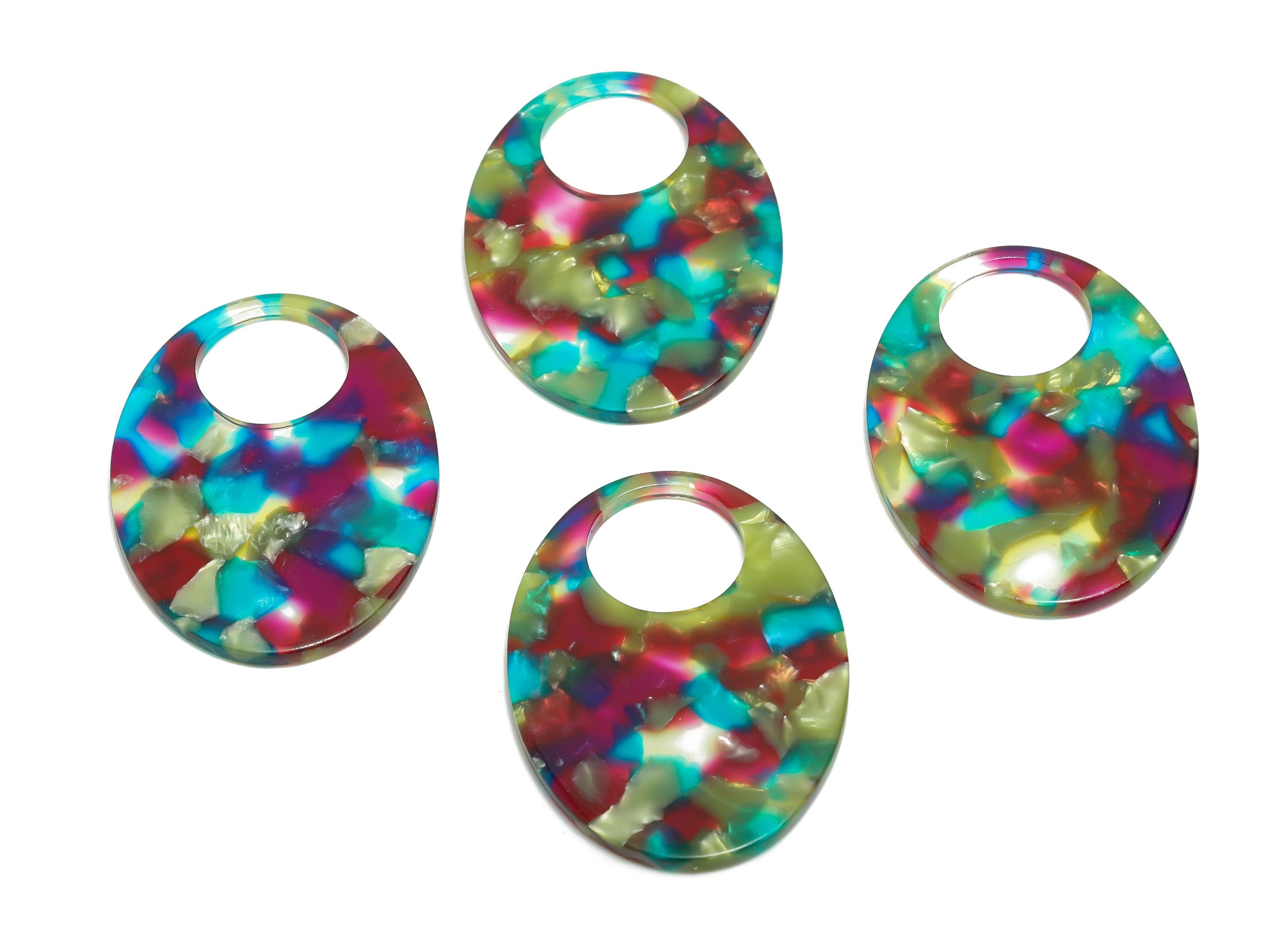Acrylic Oval Earring Charm - Rainbow Geometry Charm - Multicolor Terrazzo Pendant - Colorful Acrylic Jewelry Piece - 37x26x2mm-AC2688-A1073 - DOMEDBAZAAR