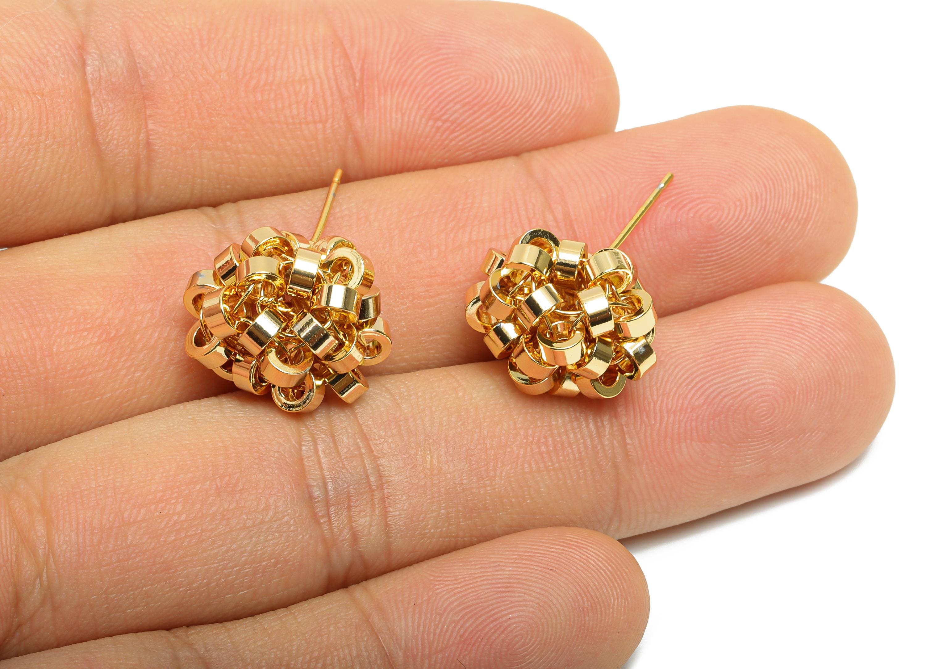 Brass Circle Cluster Earring Stud - Brass Modern Geometric Cluster Post - Abstract Modern Art - 18K Real Gold Plating - 25x13x13mm-RGP10807 - DOMEDBAZAAR