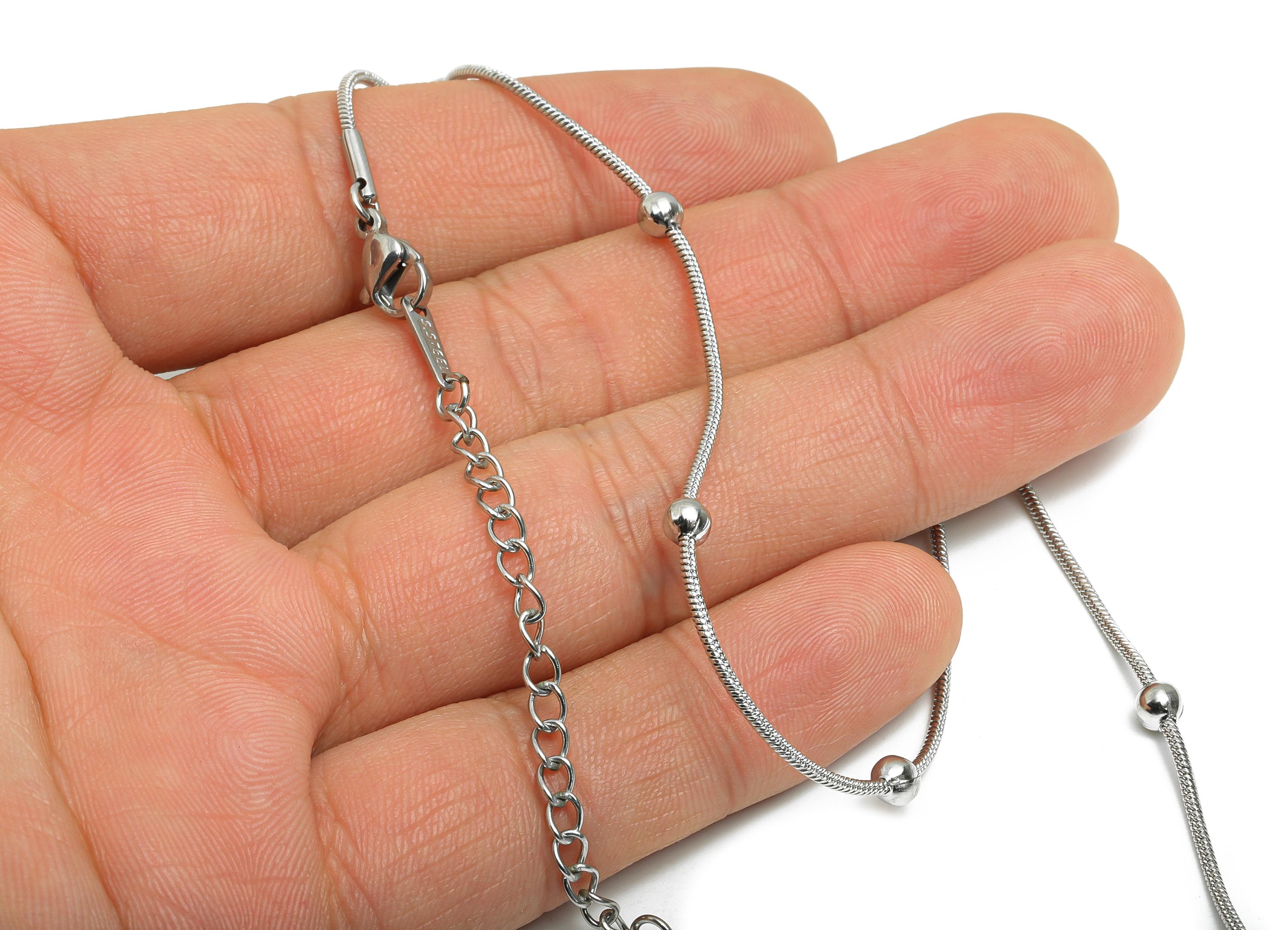 45+5cm Steel Bead Chain Necklace - 1.2mm Beaded Snake Chain - Adjustable Chain Jewelry - Stainless Steel Chain Necklace - 28x4x4mm -SS2583