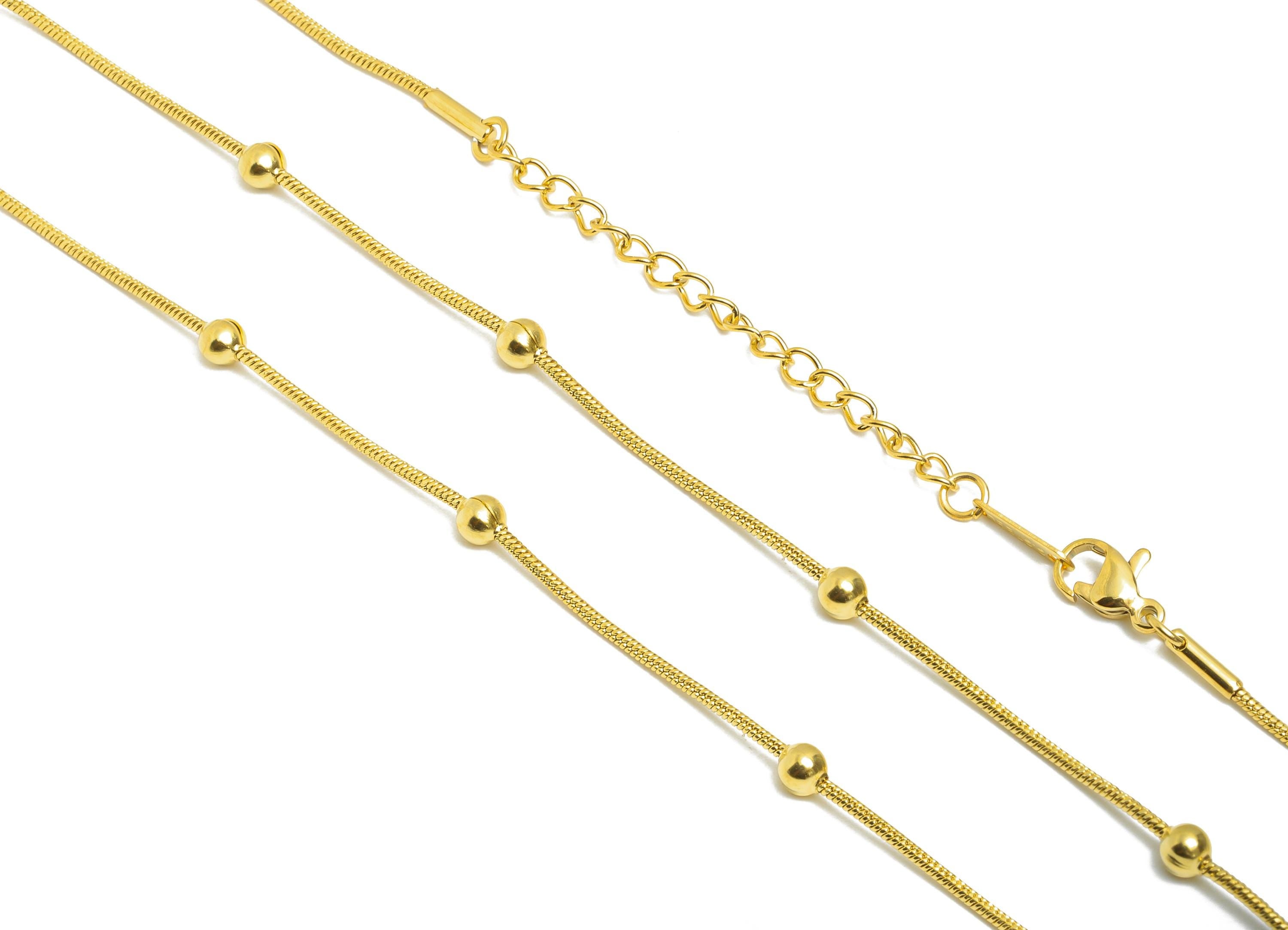 45+5cm Steel Bead Chain Necklace - 1.2mm Beaded Snake Chain - Adjustable Chain Jewelry - 18K Real Vacuum Plating - 28x4x4mm - SS2583G
