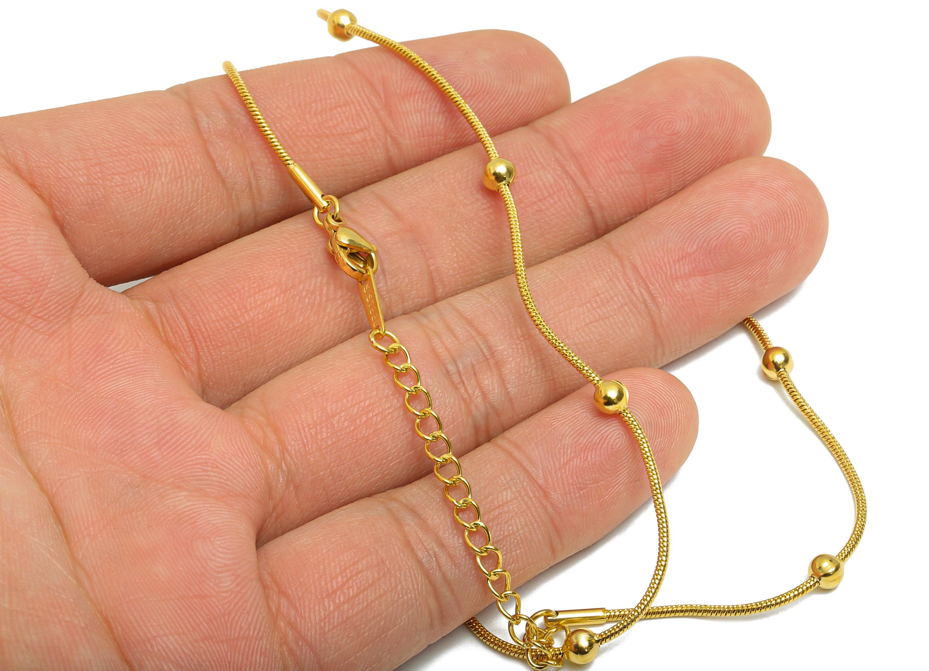 45+5cm Steel Bead Chain Necklace - 1.2mm Beaded Snake Chain - Adjustable Chain Jewelry - 18K Real Vacuum Plating - 28x4x4mm - SS2583G