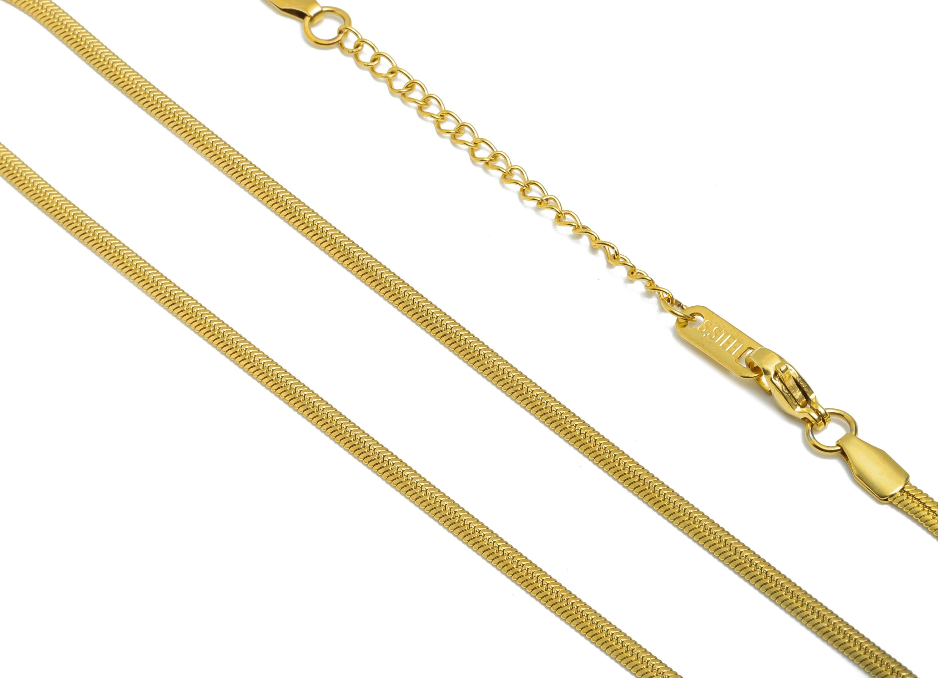 45+5cm Stainless Steel Snake Chain Necklace - Steel Unisex Snake Chain for Men & Women - 18K Real Vacuum Plating - 2.64x0.93mm - SS2585G