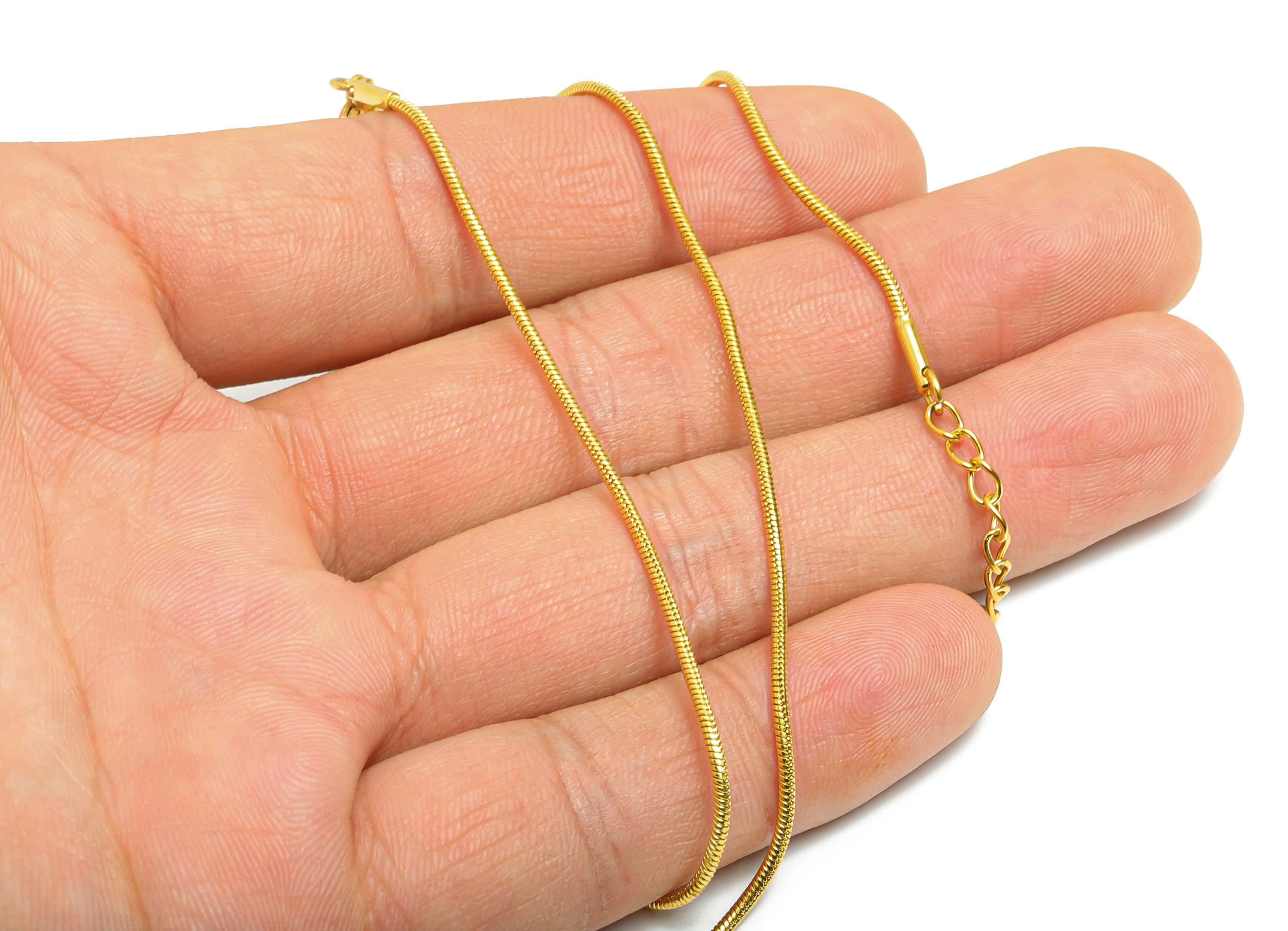 45+5cm Stainless Steel Snake Chain Necklace - 1.3mm Steel Unisex Snake Chain for Men & Women - 18K Real Vacuum Plating - 1.3x1.3mm - SS2581G