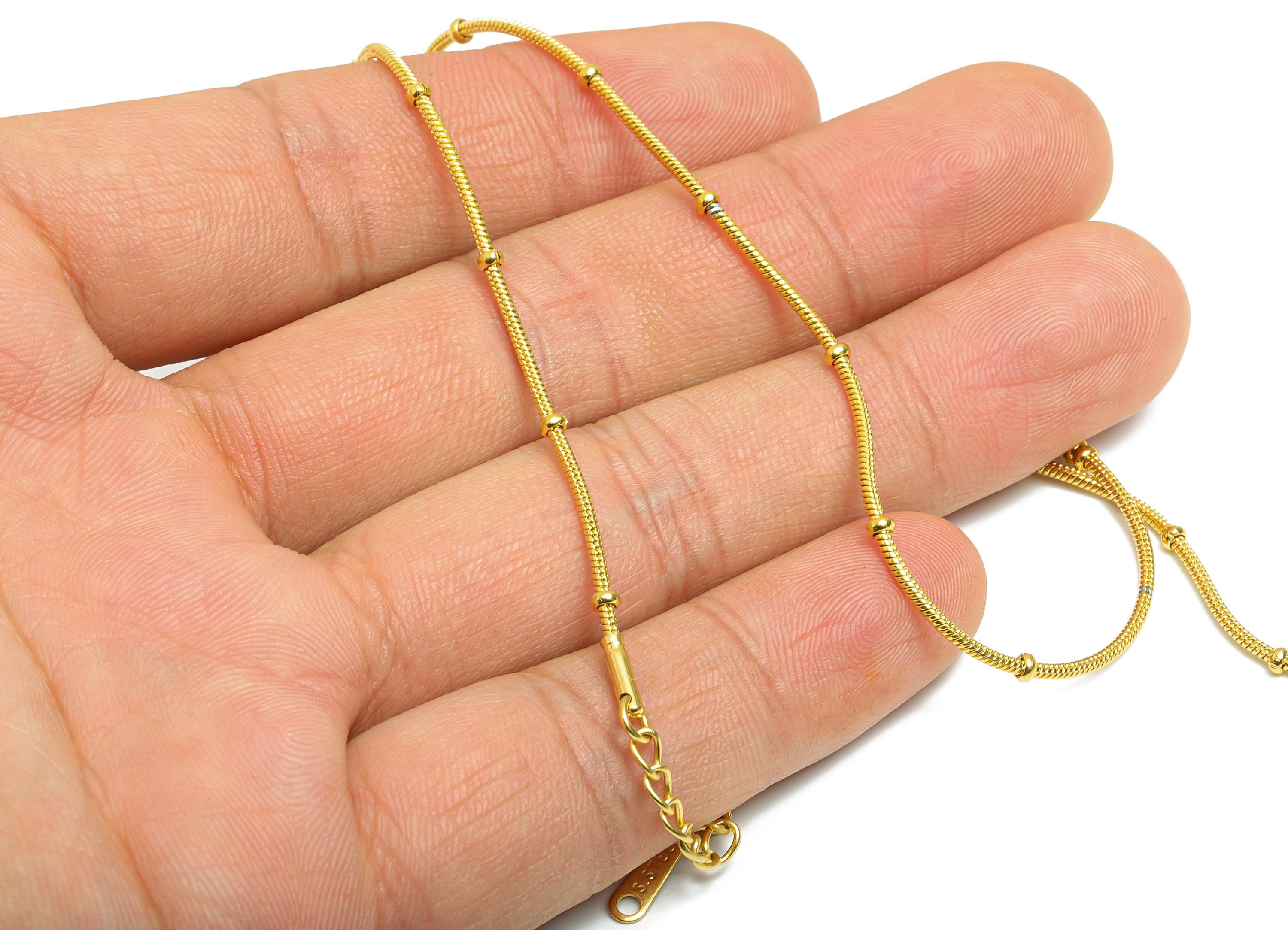 45+5cm Steel Bead Chain Necklace - 1.2mm Beaded Snake Chain- Adjustable Chain Jewelry - 18K Real Vacuum Plating - 17x2x1mm -SS2582G