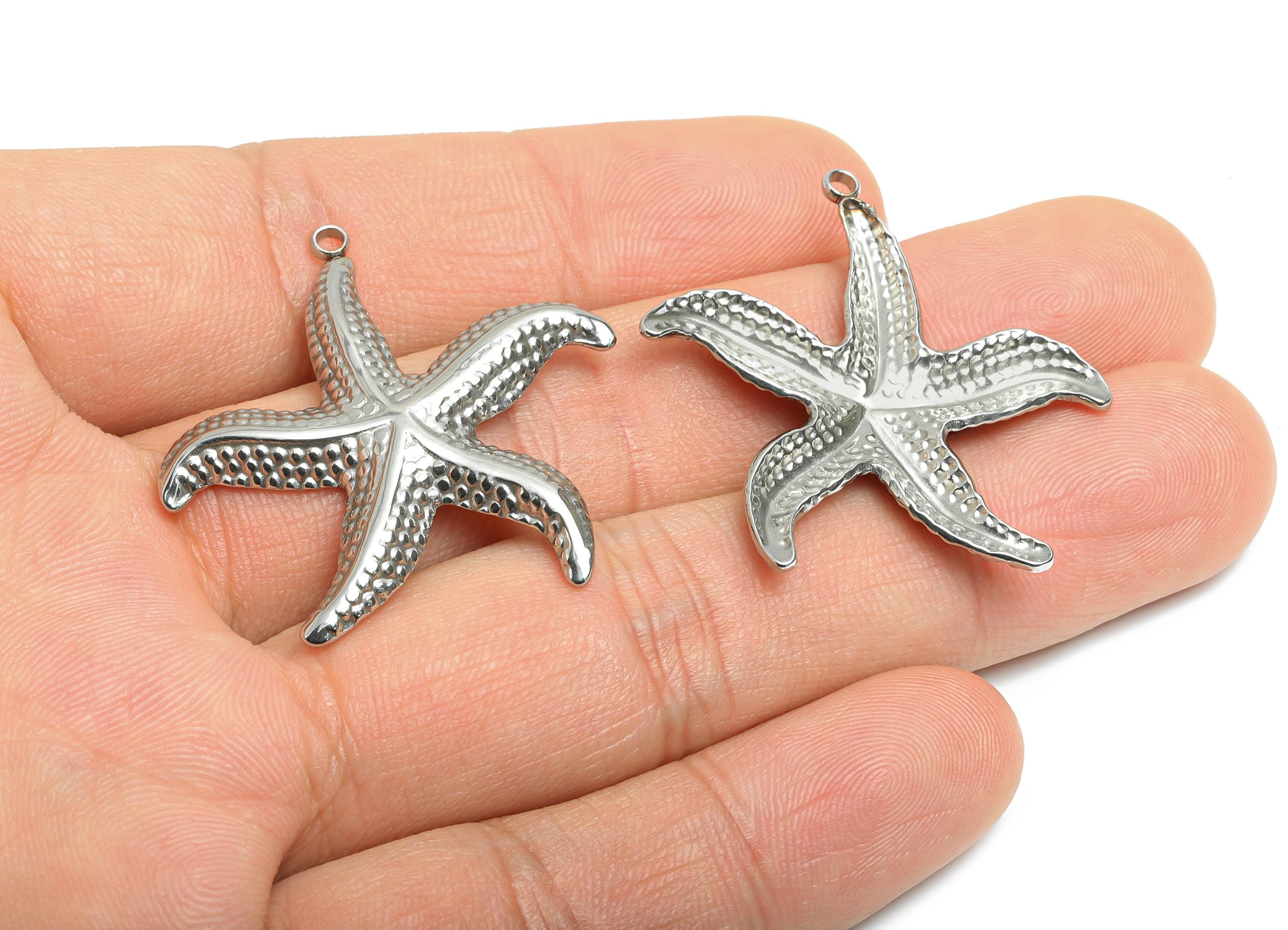 Stainless Steel Starfish Pendant - Textured Marine Necklace Pendant - Minimalist Starfish Jewelry - Steel Accessory - 36x34x2.57mm - SS2575 - DOMEDBAZAAR