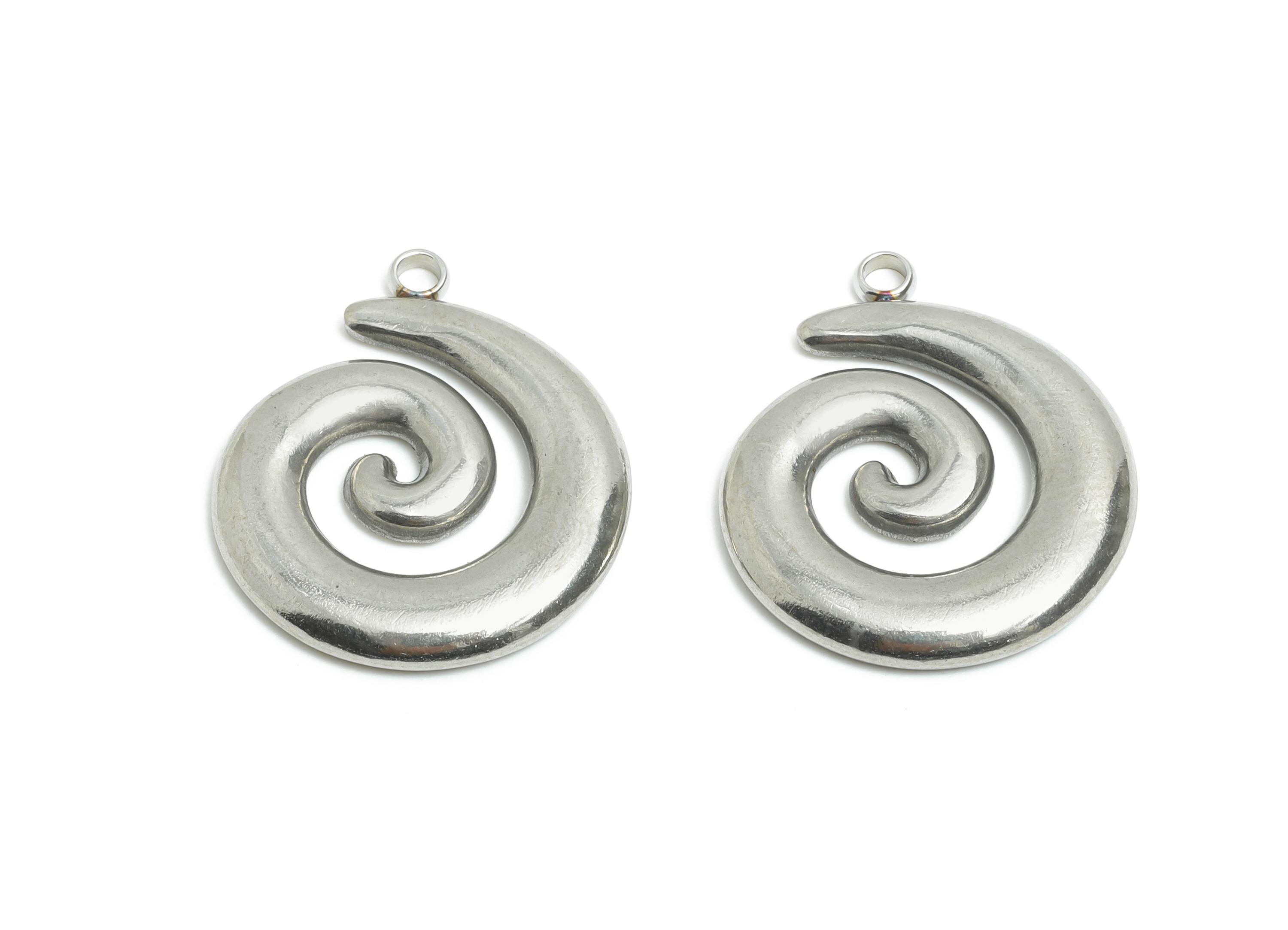 Stainless Steel Snail Charms - Steel Minimalist Swirl Jewelry - Bohemian Abstract Spiral Pendant - Steel Jewelry - 22.4x18.8x2.3mm - SS2540 - DOMEDBAZAAR