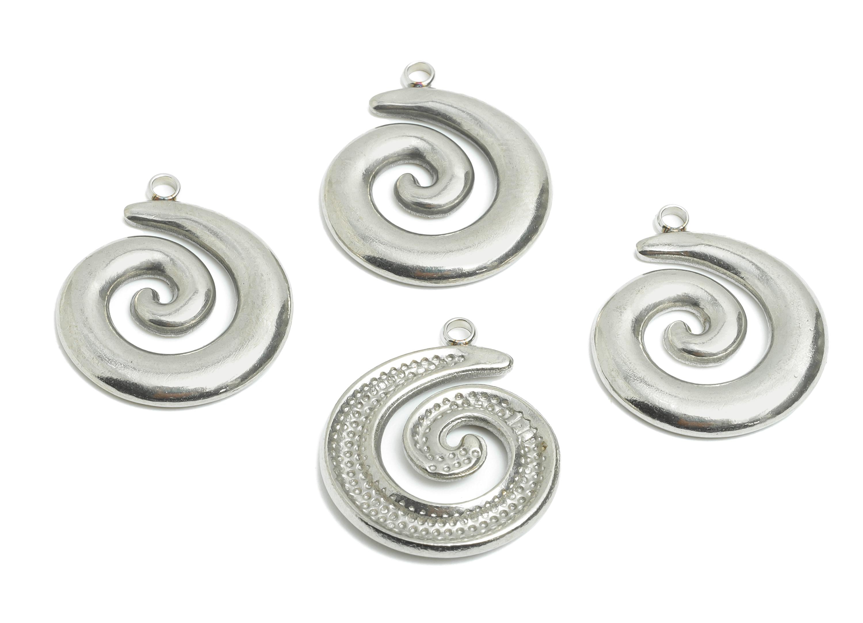 Stainless Steel Snail Charms - Steel Minimalist Swirl Jewelry - Bohemian Abstract Spiral Pendant - Steel Jewelry - 22.4x18.8x2.3mm - SS2540 - DOMEDBAZAAR