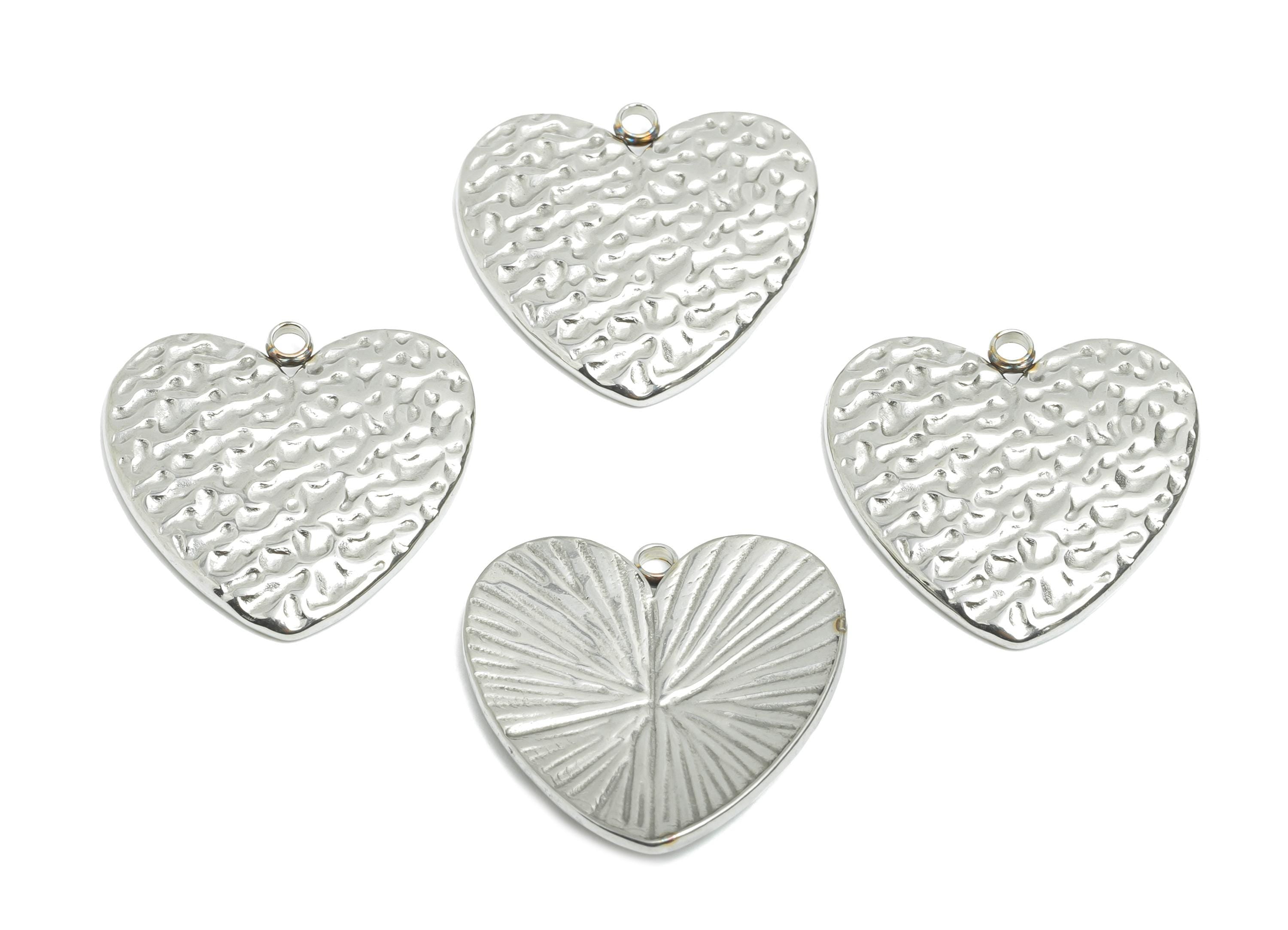 Stainless Steel Heart Charms - Textured Heart Pendant - Modern Heart Jewelry Piece - Abstract Heart Shape Jewelry - 22x22.16x2.46mm - SS2542 - DOMEDBAZAAR