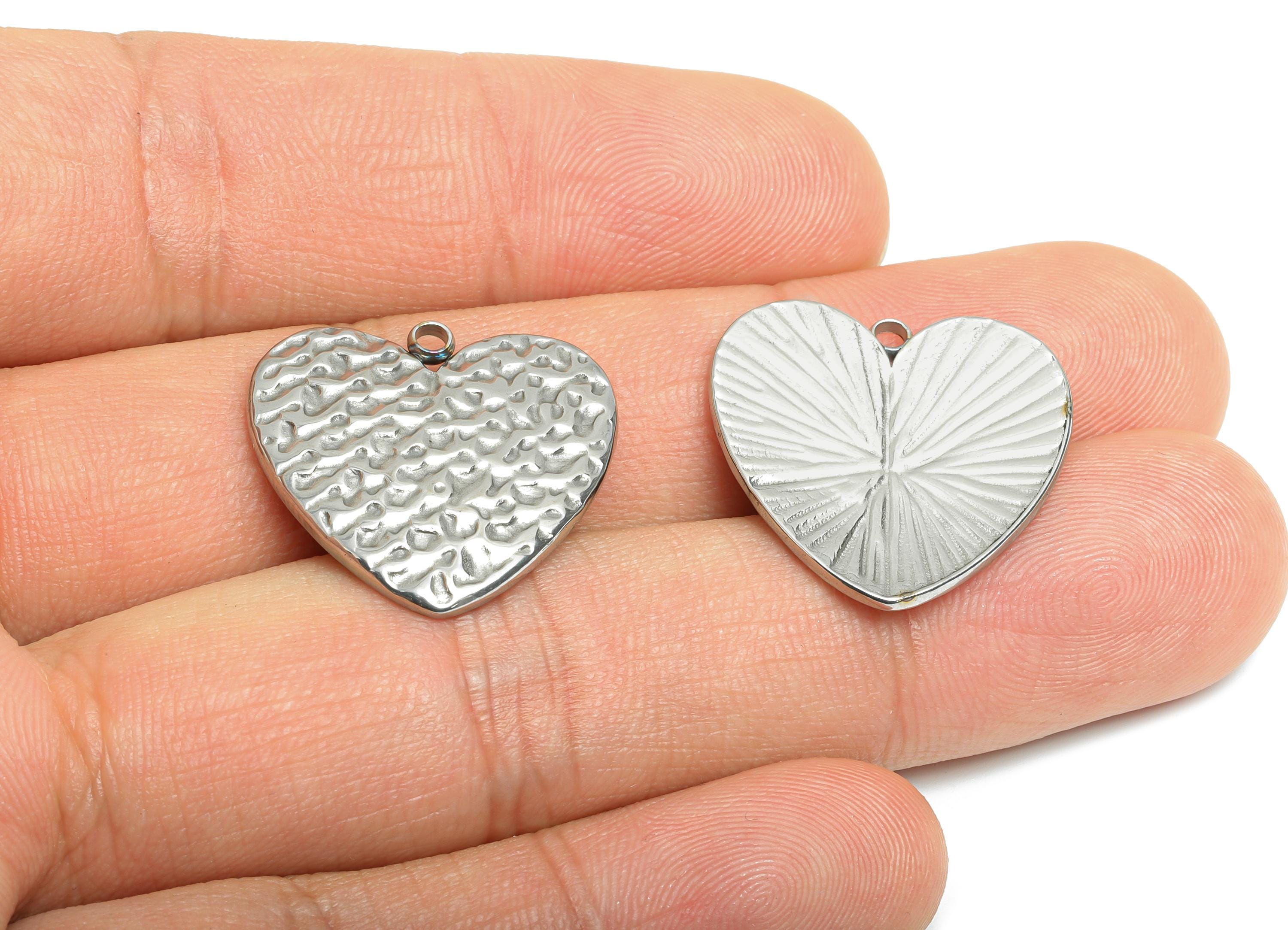 Stainless Steel Heart Charms - Textured Heart Pendant - Modern Heart Jewelry Piece - Abstract Heart Shape Jewelry - 22x22.16x2.46mm - SS2542 - DOMEDBAZAAR