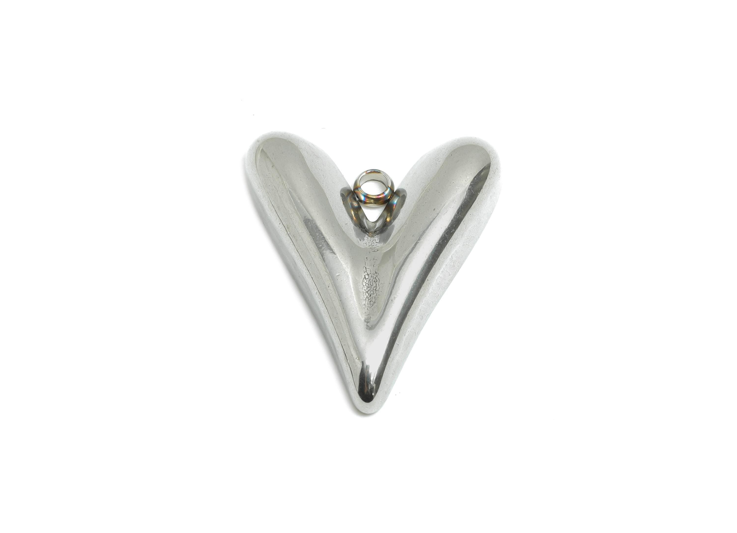 Stainless Steel Heart Charm - Minimalist Heart Necklace Pendant - Sleek Heart Jewelry Piece - Abstract Heart Jewelry - 23x18x4.7mm - SS2546 - DOMEDBAZAAR