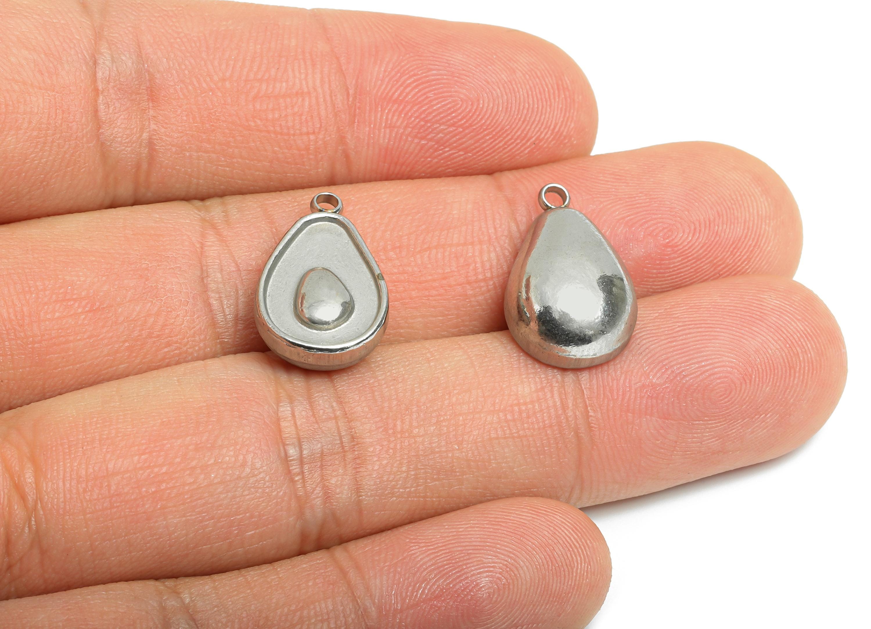 Stainless Steel Avocado Charm - Steel Sleek Fruit Pendant - Minimalist Avocado Jewelry Accessory - Steel Finding - 18.6x11.5x6.73mm - SS2569 - DOMEDBAZAAR