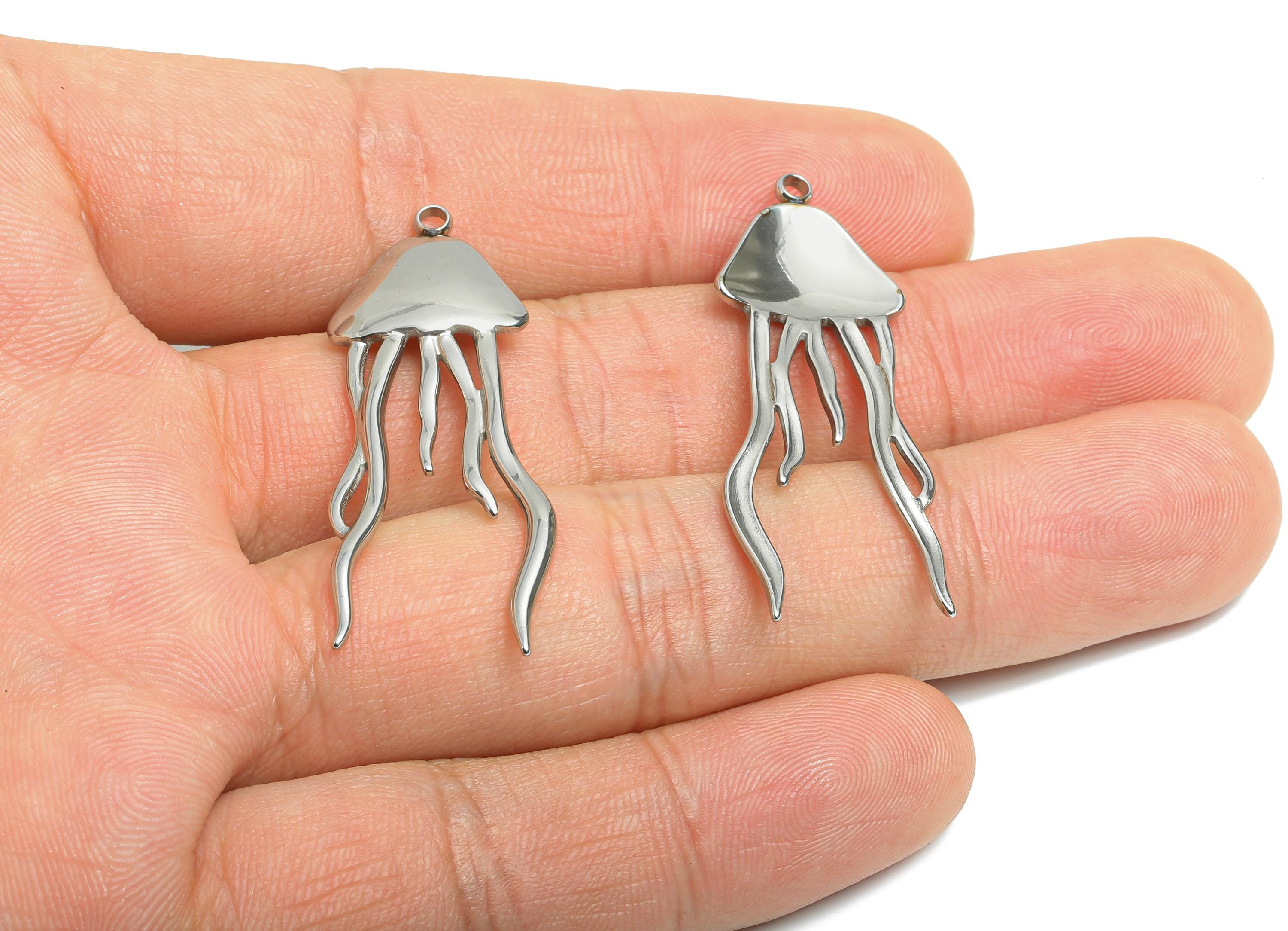 Stainless Steel Jellyfish Charm - Steel Sleek Marine Pendant - Minimalist Sea Life Jewelry Piece - Steel Jewelry - 29.9x14.6x2.56mm - SS2552 - DOMEDBAZAAR