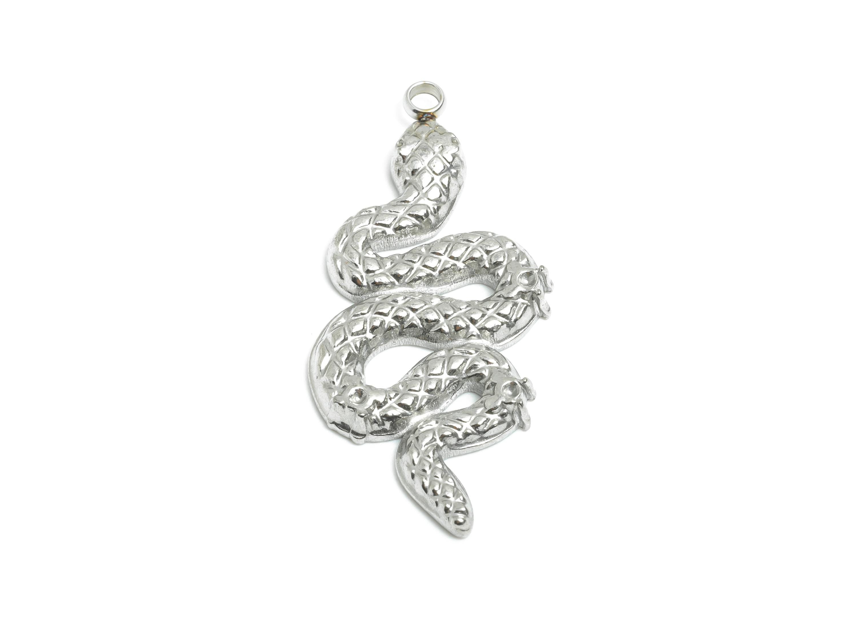 Stainless Steel Snake Pendant - Textured Snake Motif Charm - Mystical Steel Snake Jewelry - Coiled Serpent Ornament - 34x14.9x2.5mm - SS2567 - DOMEDBAZAAR