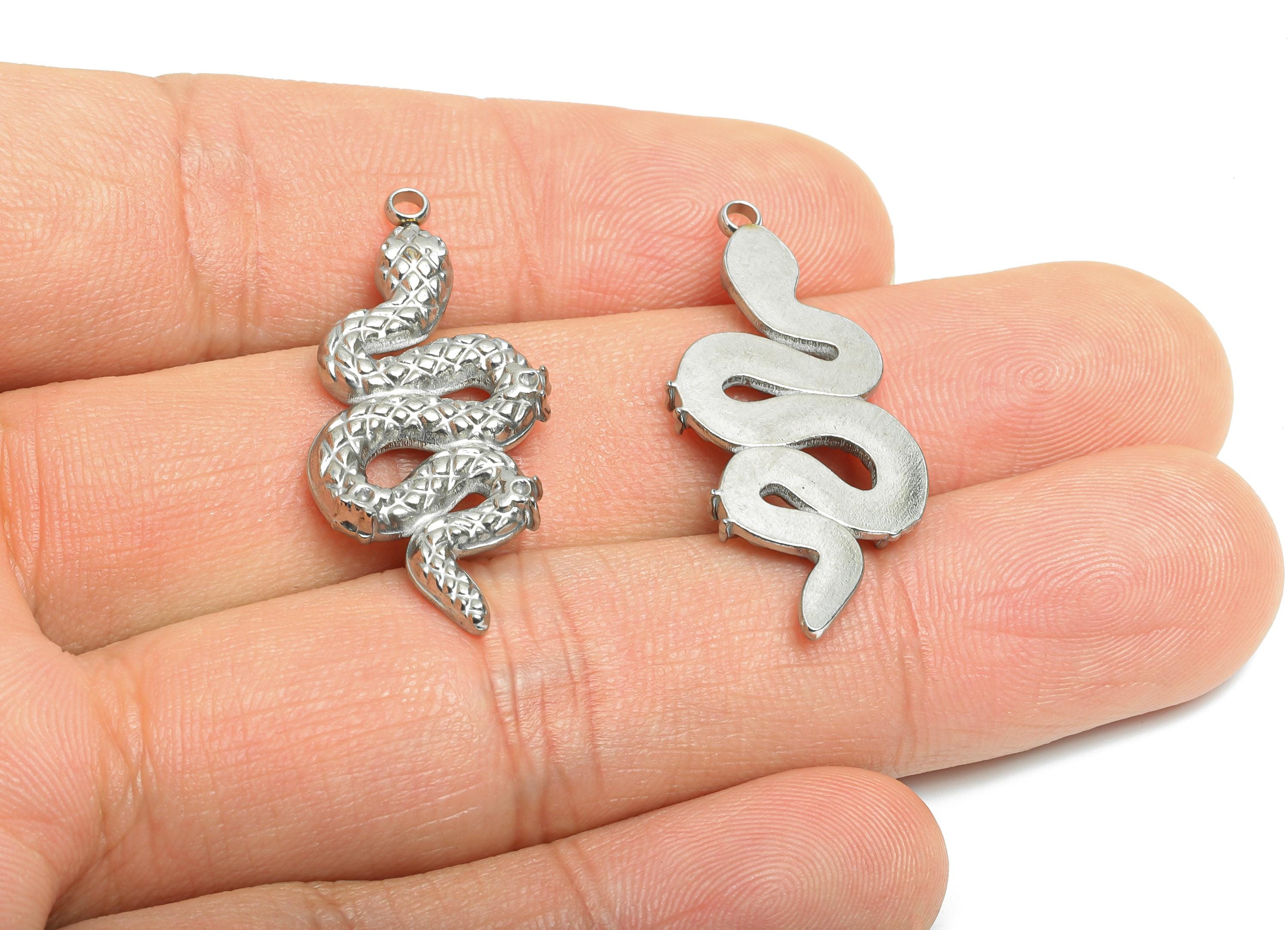 Stainless Steel Snake Pendant - Textured Snake Motif Charm - Mystical Steel Snake Jewelry - Coiled Serpent Ornament - 34x14.9x2.5mm - SS2567 - DOMEDBAZAAR