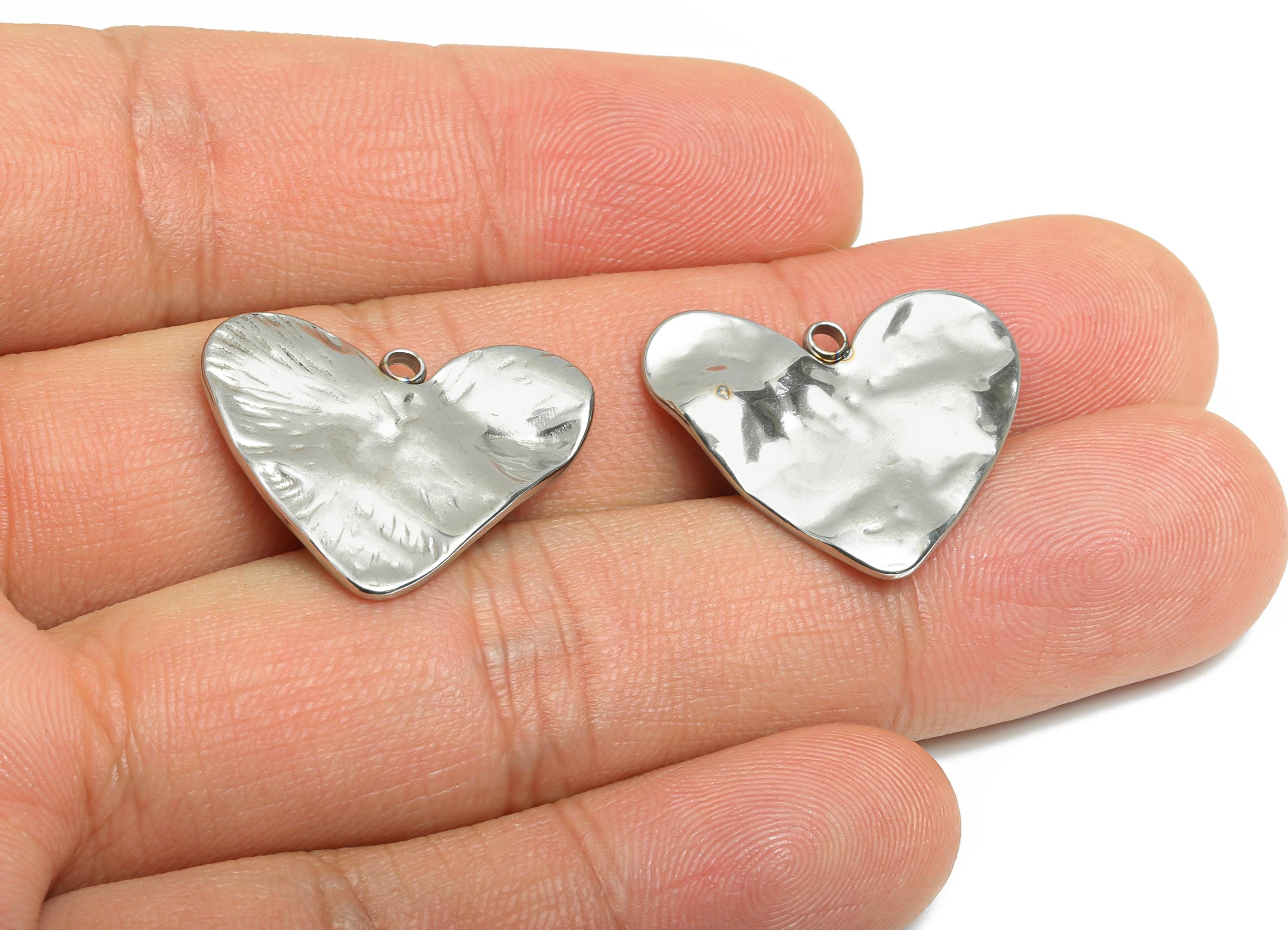 Stainless Steel Heart Pendant - Textured Modern Heart Charms - Abstract Heart Jewelry - Minimalist Jewelry Design - 20.5x23.8x1.8mm - SS2564 - DOMEDBAZAAR