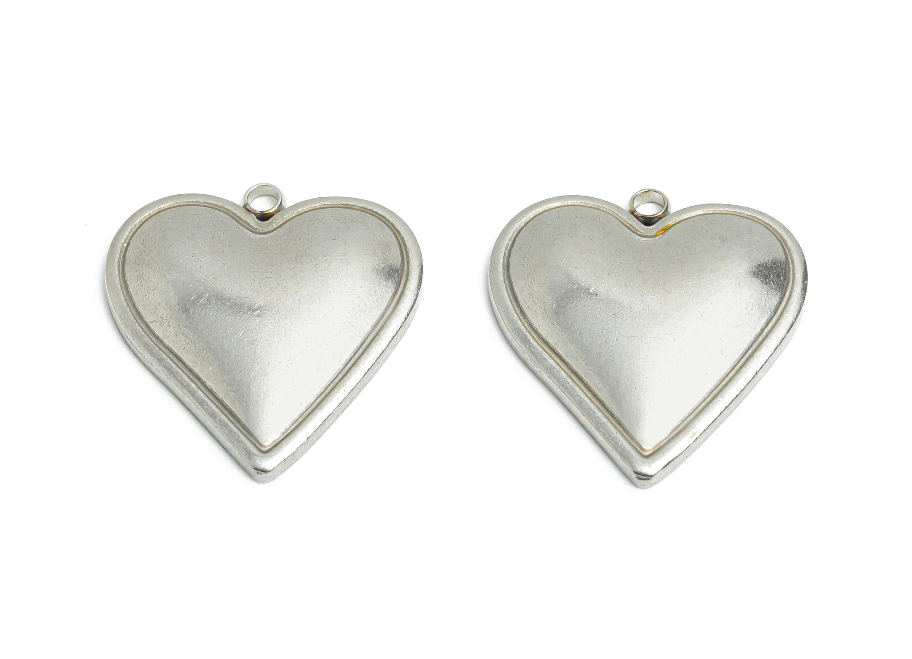 Stainless Steel Heart Charms - Sleek Heart Pendant - Modern Heart Jewelry Piece - Vintage Heart Shape Jewelry DIY - 22.32x20.3x3mm - SS2547 - DOMEDBAZAAR