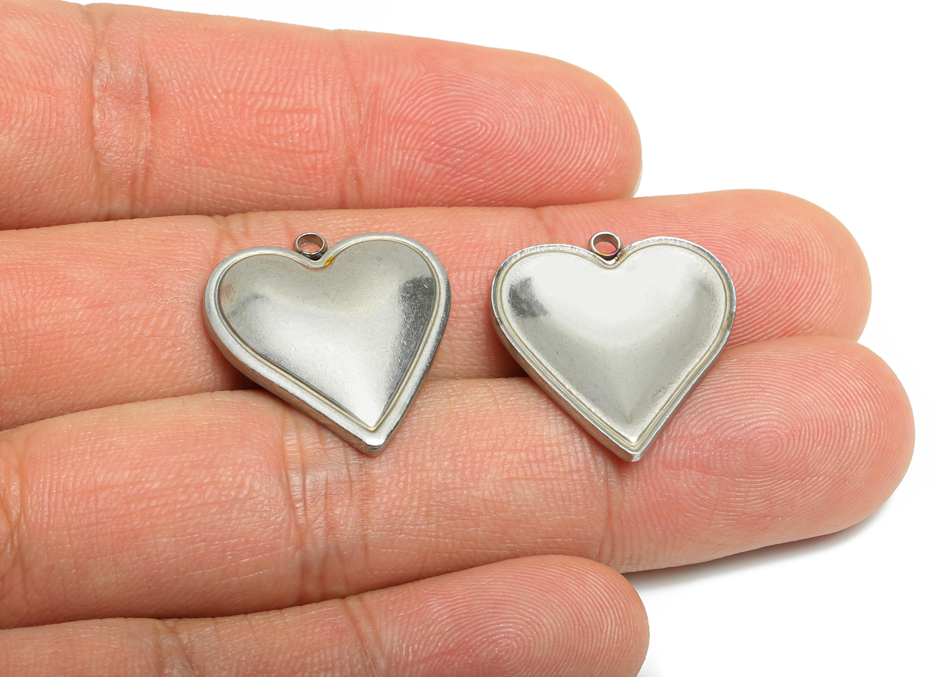 Stainless Steel Heart Charms - Sleek Heart Pendant - Modern Heart Jewelry Piece - Vintage Heart Shape Jewelry DIY - 22.32x20.3x3mm - SS2547 - DOMEDBAZAAR