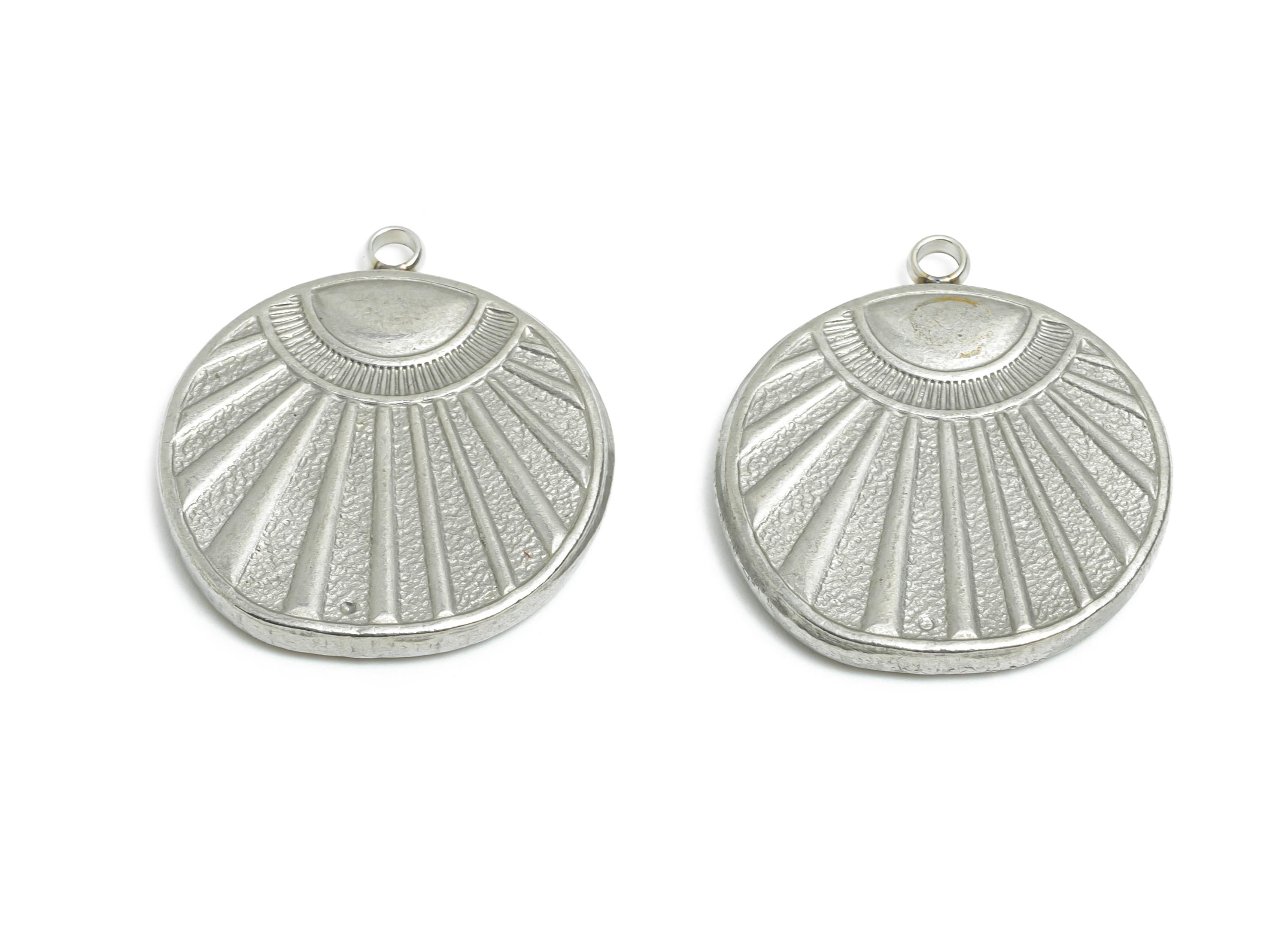 Stainless Steel Sunburst Pendant - Sunlight Medallion Charm - Morning Rays Pendant - Steel Abstract Rising Sun Jewelry - 23x20x2mm-SS2573 - DOMEDBAZAAR