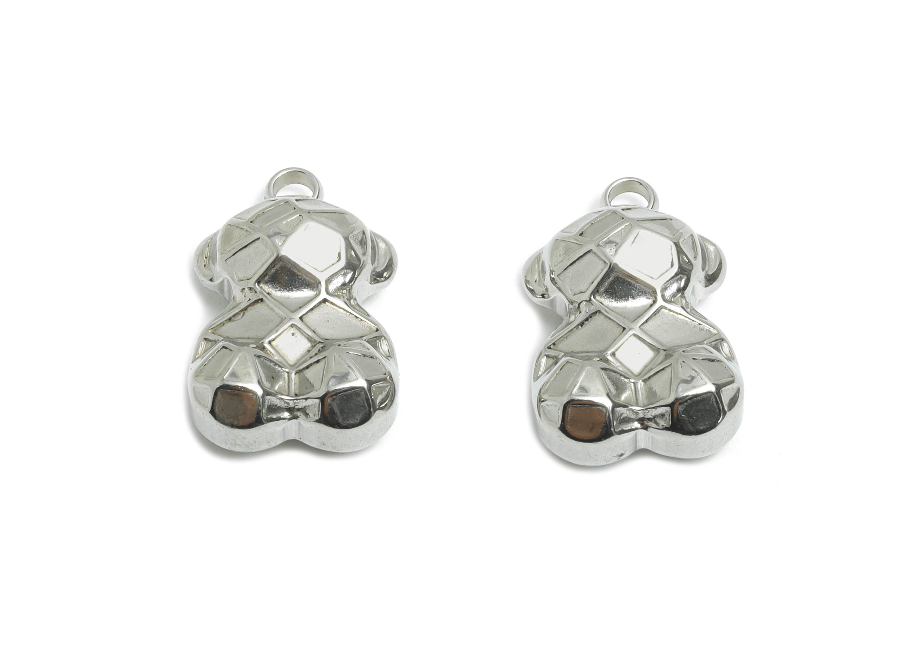 Stainless Steel Bear Pendant - Faceted Solid Bear Charm - Geometry Cute Bear Charm - Modern Stainless Steel Jewelry - 16.14x10x5mm - SS2555 - DOMEDBAZAAR