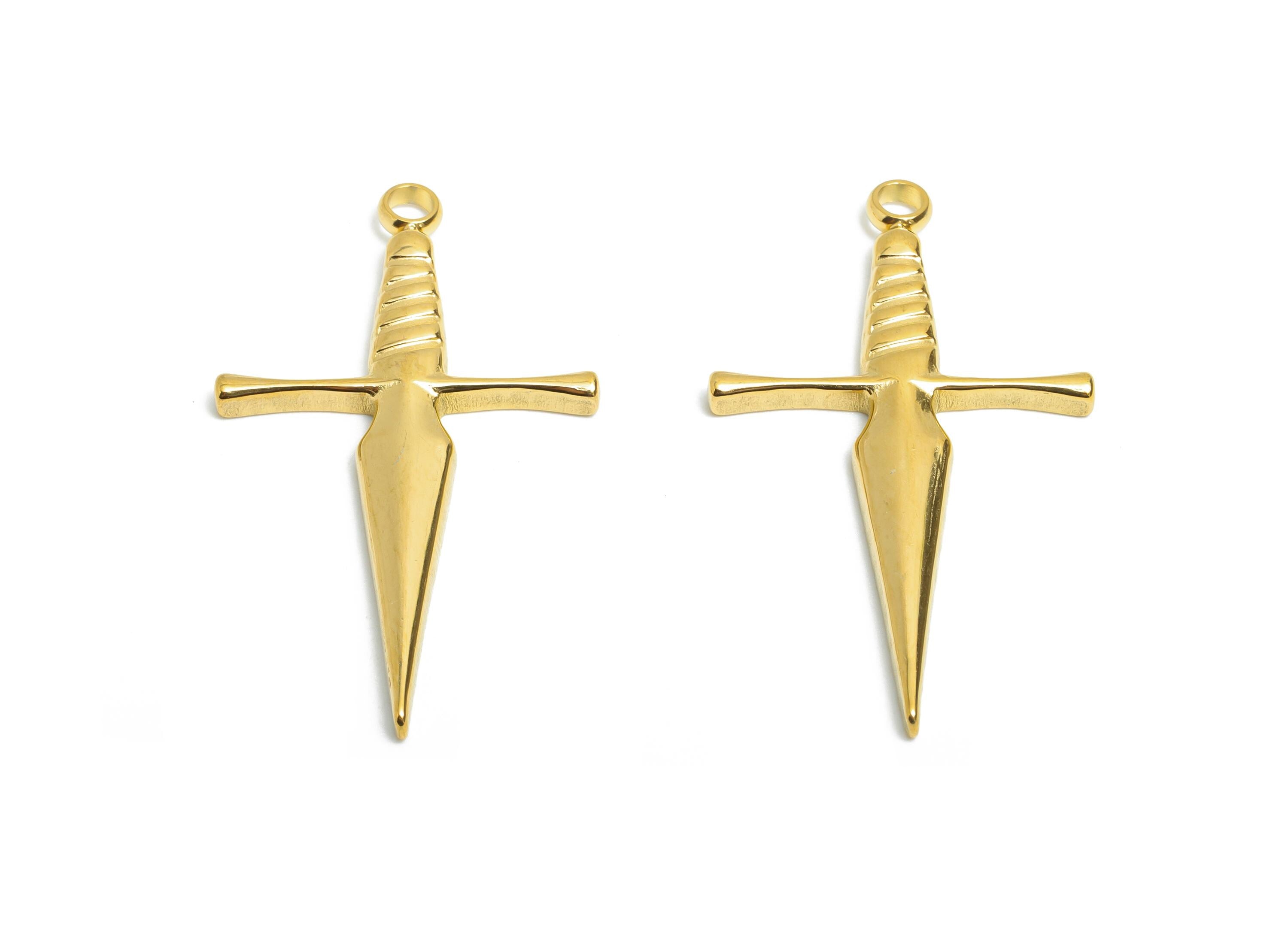 Stainless Steel Sword Pendant - Steel Knight Blade Pendant - Medieval Dagger Necklace - 18 Real Vacuum Plated - 36.9x21.8x2.55mm - SS2588 - DOMEDBAZAAR