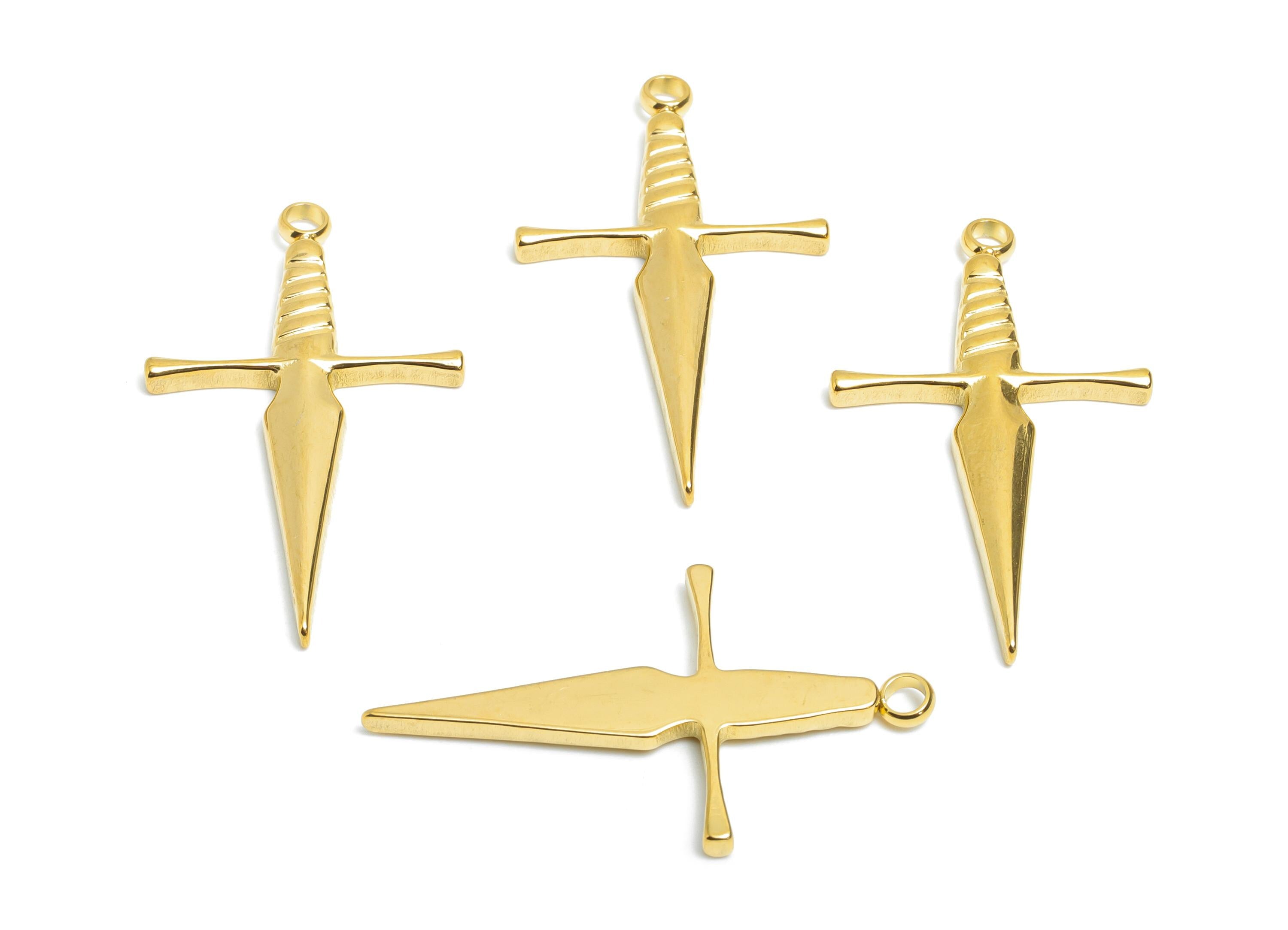 Stainless Steel Sword Pendant - Steel Knight Blade Pendant - Medieval Dagger Necklace - 18 Real Vacuum Plated - 36.9x21.8x2.55mm - SS2588 - DOMEDBAZAAR