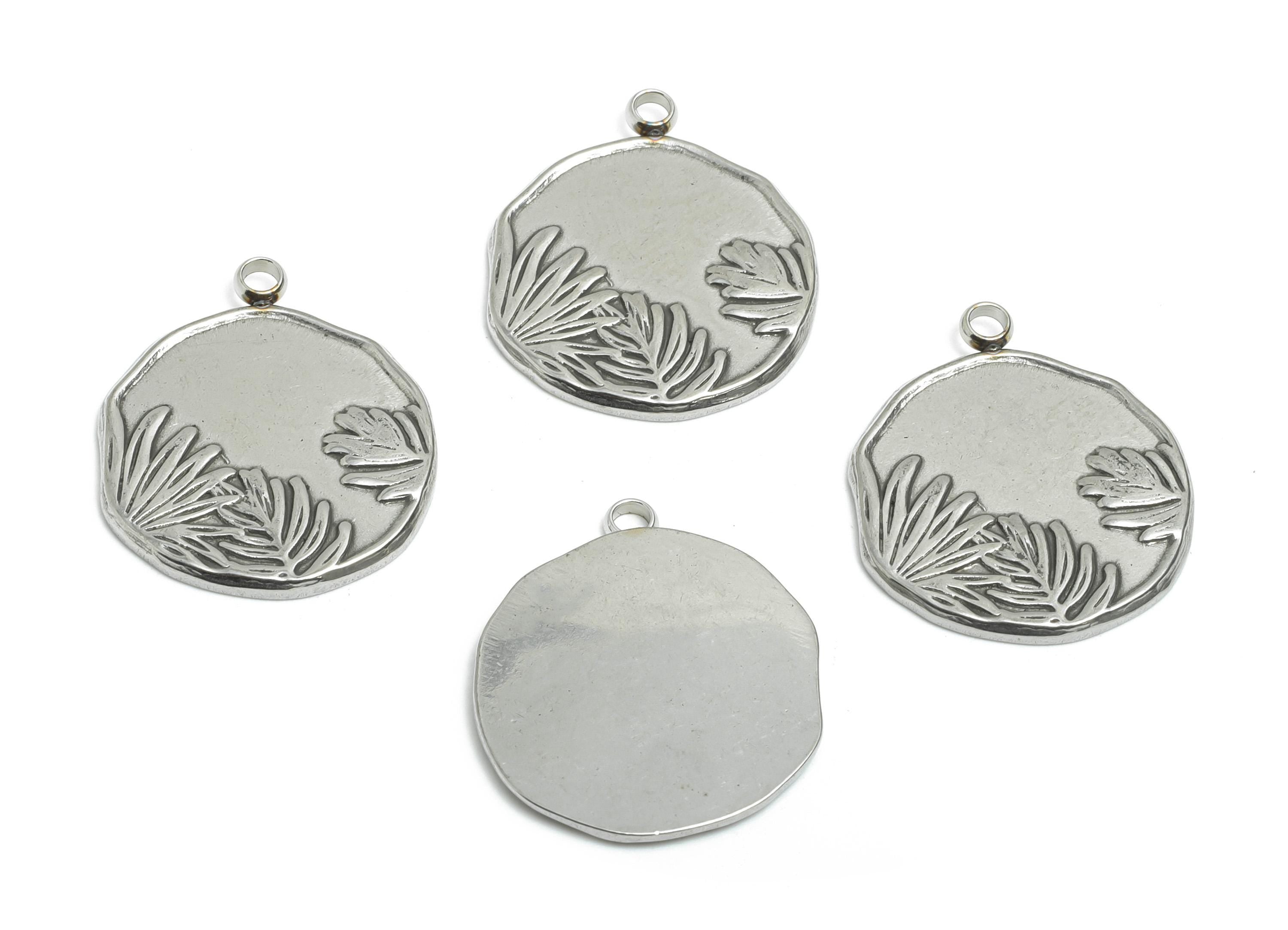 Stainless Steel Leaf Pendant - Engraved Leaf Necklace Charm - Minimalist Nature Pendant - Vintage Aesthetic Jewelry - 21x18.13x1mm - SS2577 - DOMEDBAZAAR