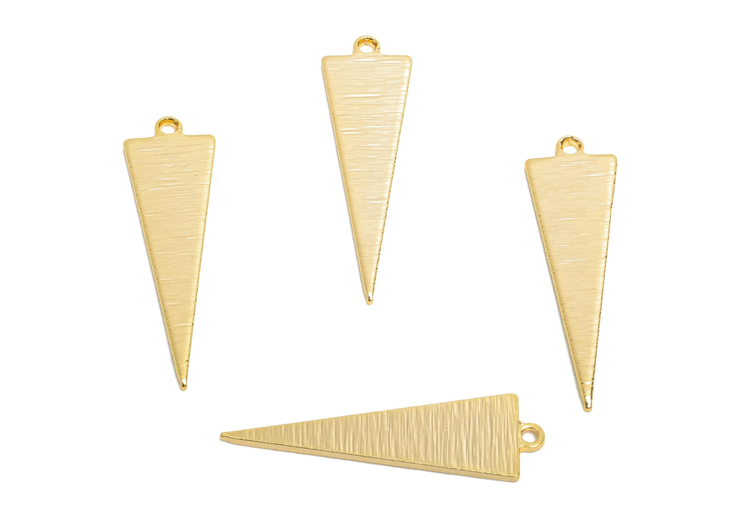 Brass Triangle Earring Charm - Brass Geometry Textured Charm - Textured Triangle For DIY Jewelry - 18k Real Gold Plated - 21x11x4mm-RGP10015 - DOMEDBAZAAR