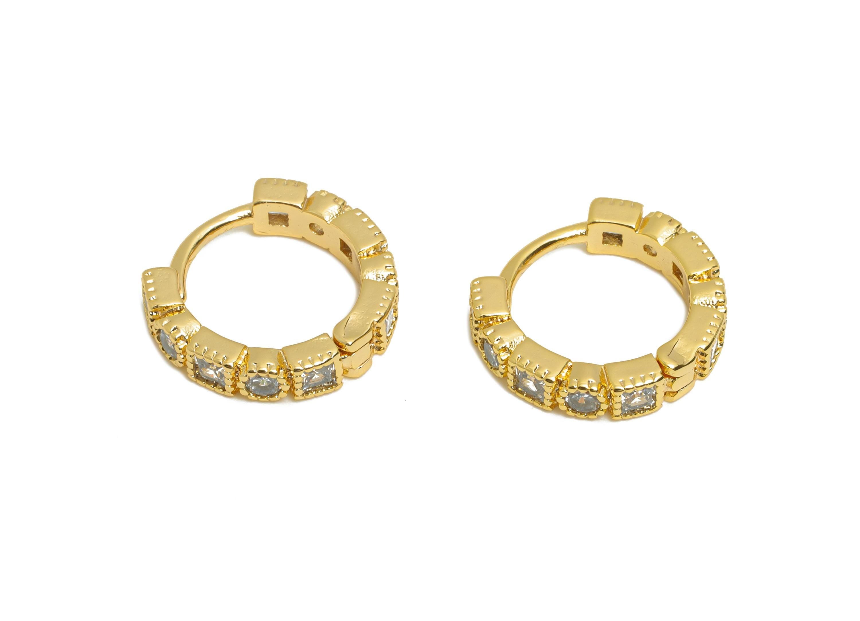 Brass CZ Round Huggie Hoop Earring - Minimalism Circle Zircon Earring - Classic Huggie Hoop Clasp - 18K Gold Plated - 13x12x2.8mm - RGP10910 - DOMEDBAZAAR