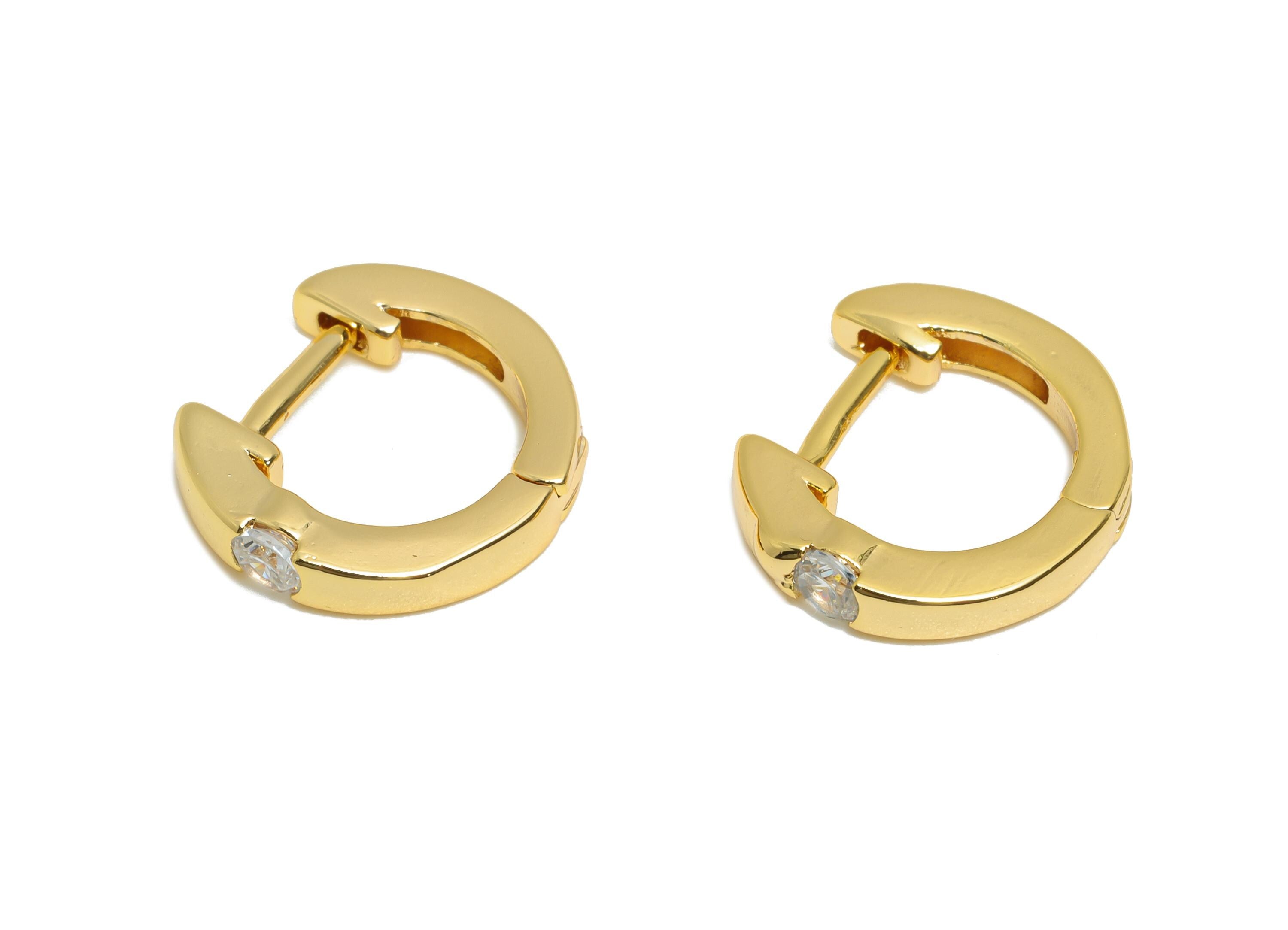 Brass CZ Huggie Hoop Earrings - Dainty Cubic Zircon Earrings - Minimalist Everyday Wear - 18K Real Gold Plated - 12.17x11x2.52mm - RGP10915 - DOMEDBAZAAR