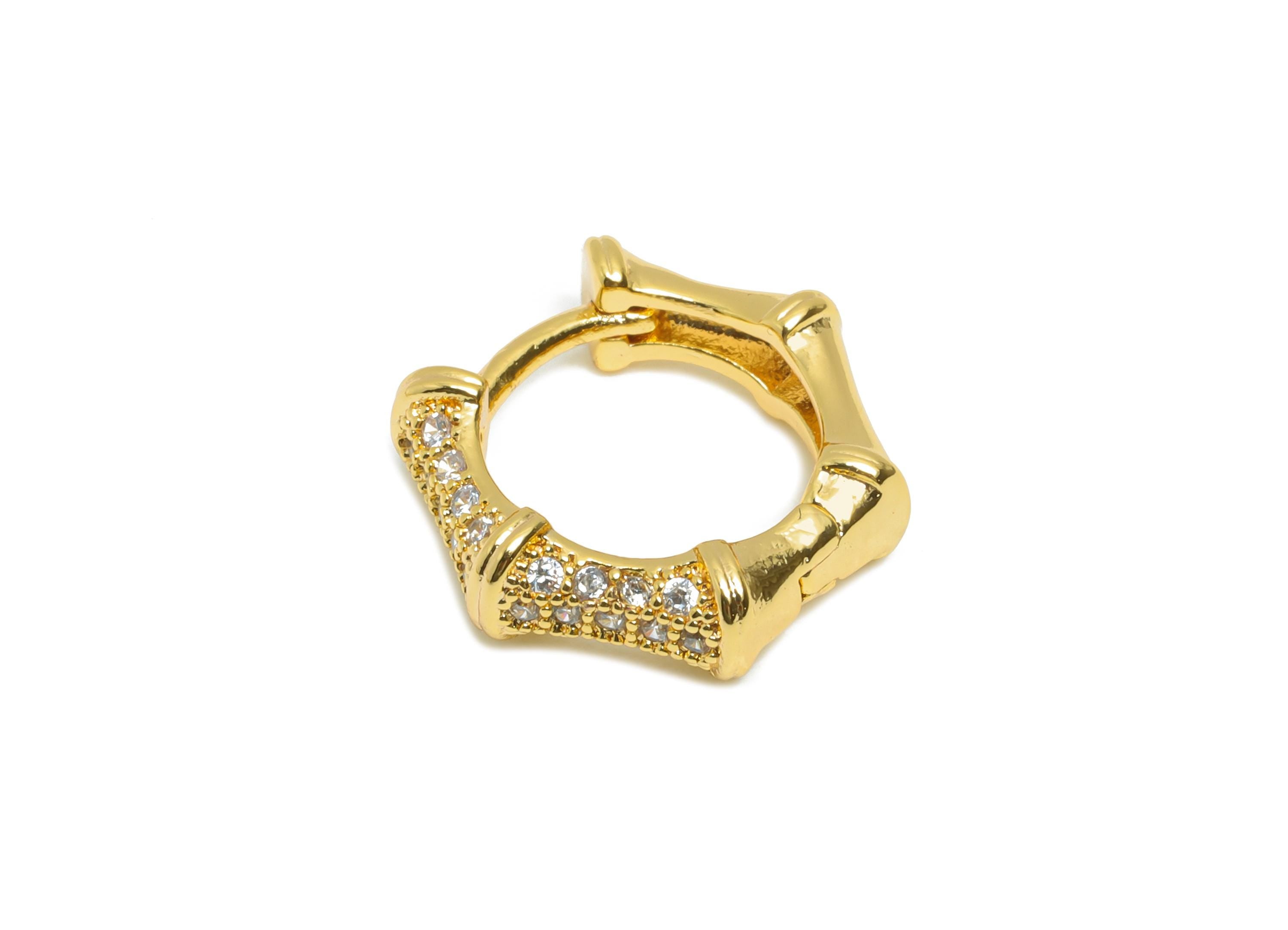 Brass CZ Huggie Hoop Earring - Brass Geometric Zircon Earring - Modern Huggie Hoop Clasp - 18K Real Gold Plated - 12.44x12x3.83mm - RGP10925 - DOMEDBAZAAR