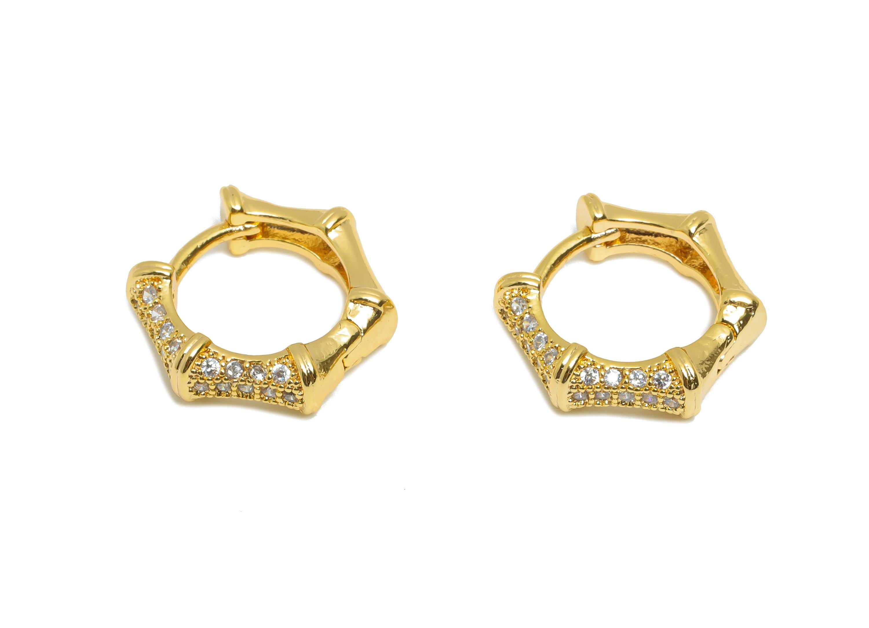 Brass CZ Huggie Hoop Earring - Brass Geometric Zircon Earring - Modern Huggie Hoop Clasp - 18K Real Gold Plated - 12.44x12x3.83mm - RGP10925 - DOMEDBAZAAR