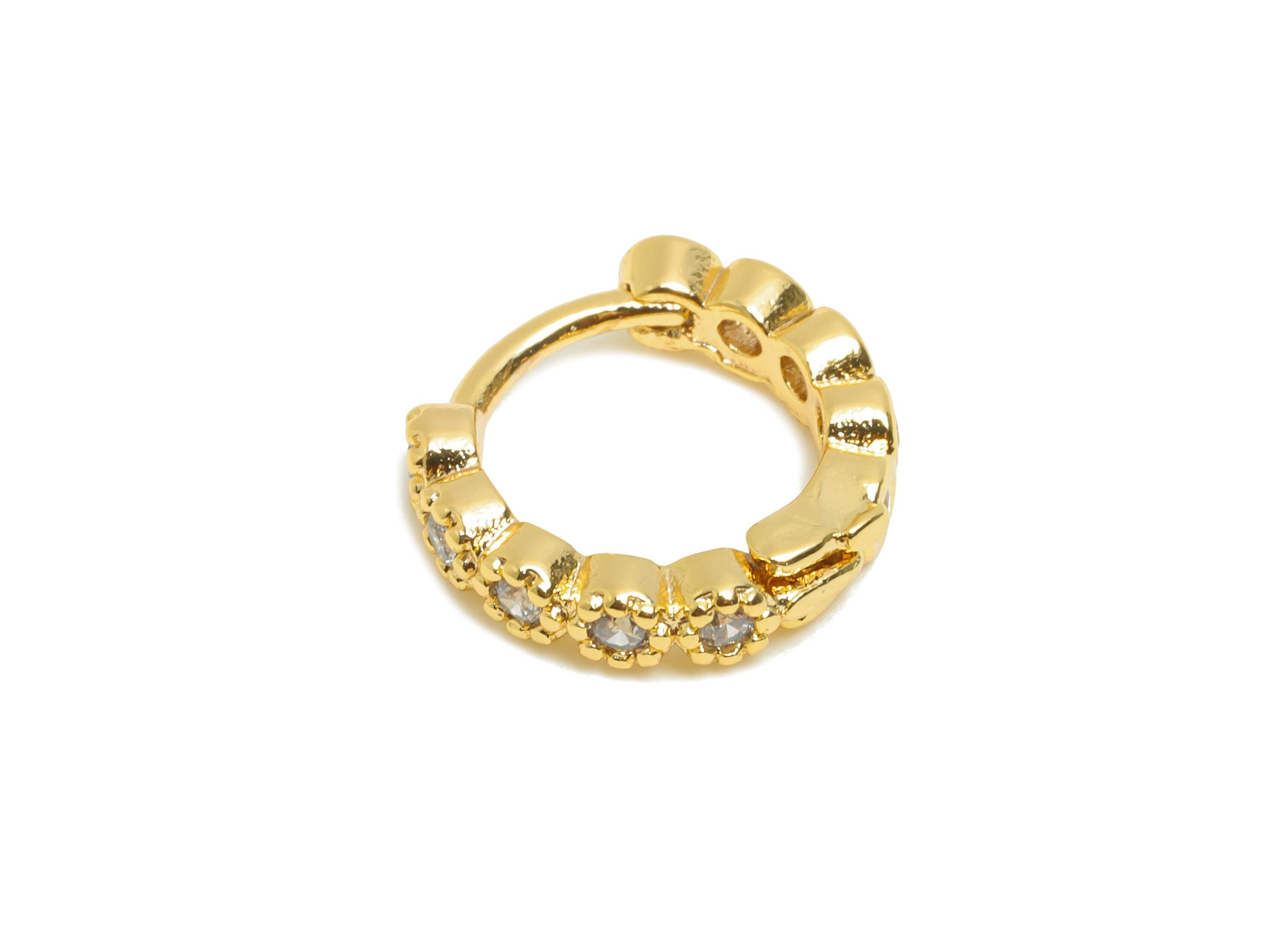 Brass CZ Round Huggie Hoop Earring - Minimalist Circle Zircon Earring - Dainty Huggie Hoop Clasp - 18K Gold Plated - 11.6x10.9x2mm -RGP10930 - DOMEDBAZAAR
