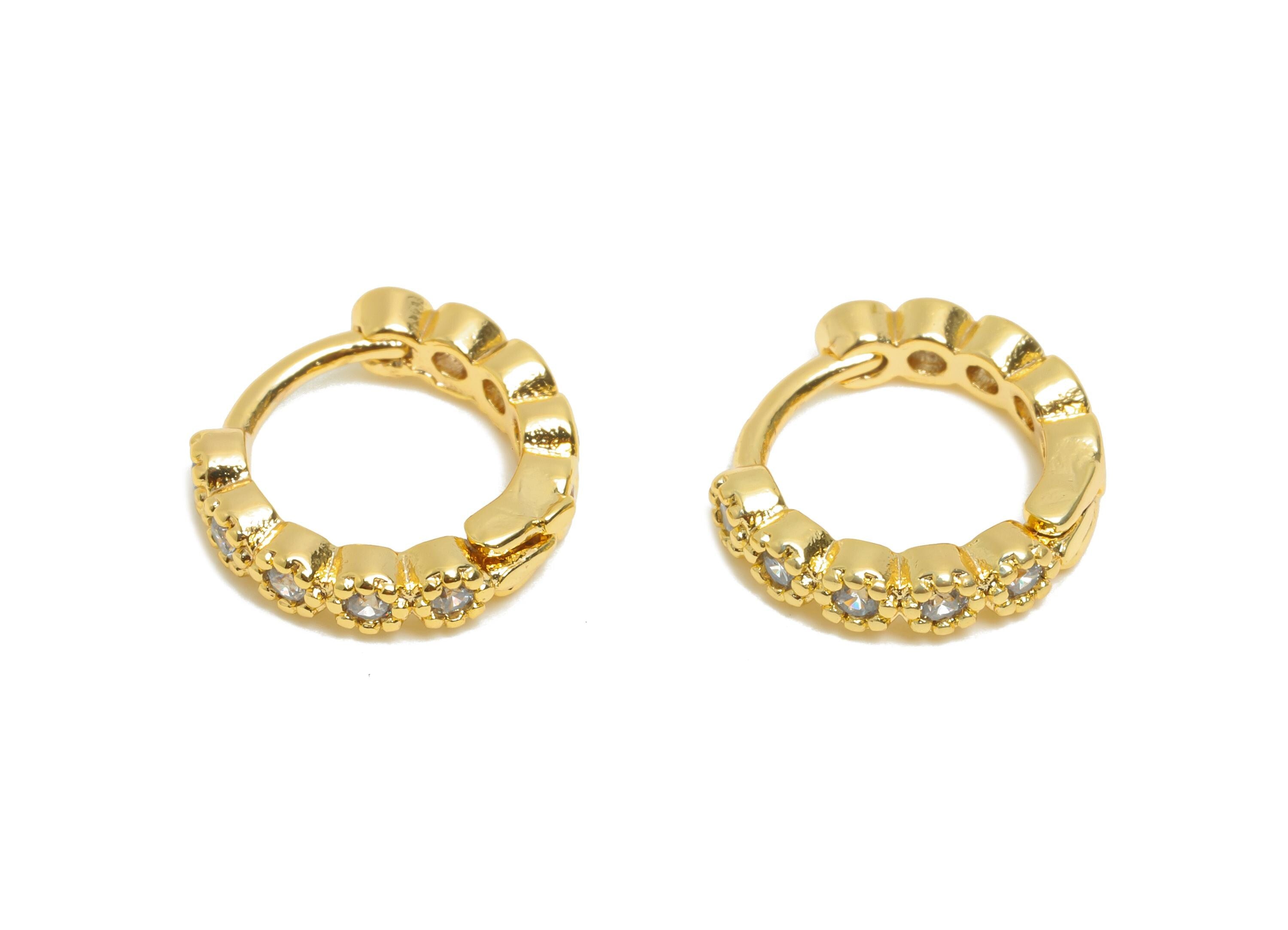 Brass CZ Round Huggie Hoop Earring - Minimalist Circle Zircon Earring - Dainty Huggie Hoop Clasp - 18K Gold Plated - 11.6x10.9x2mm -RGP10930 - DOMEDBAZAAR