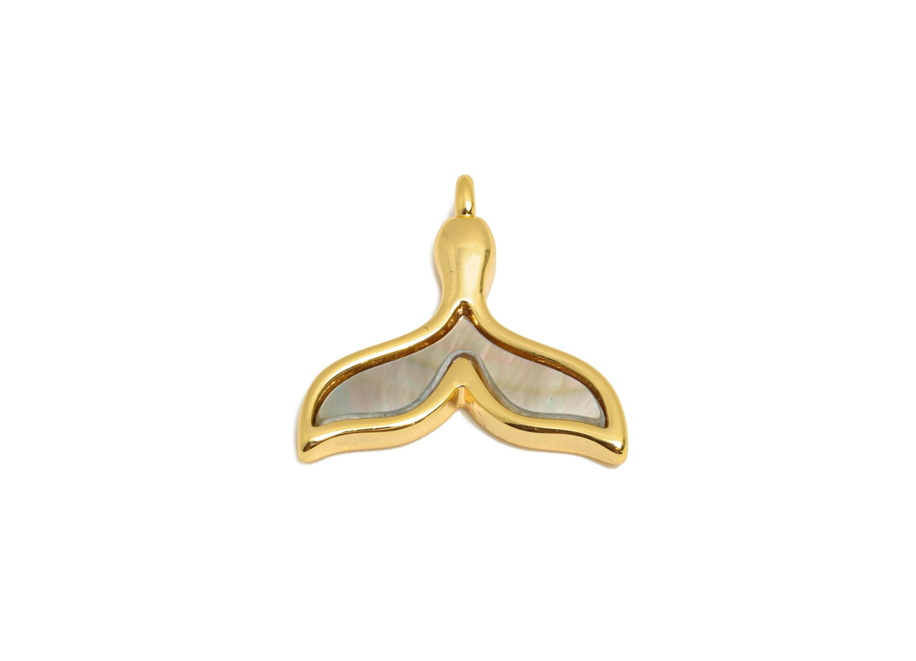Brass Whale Tail Pendant - Brass Black Shell Marine Life Charm - Brass Whale Tail Dainty Jewelry - 18K Real Gold Plated - 14x14x1mm-RGP10951 - DOMEDBAZAAR