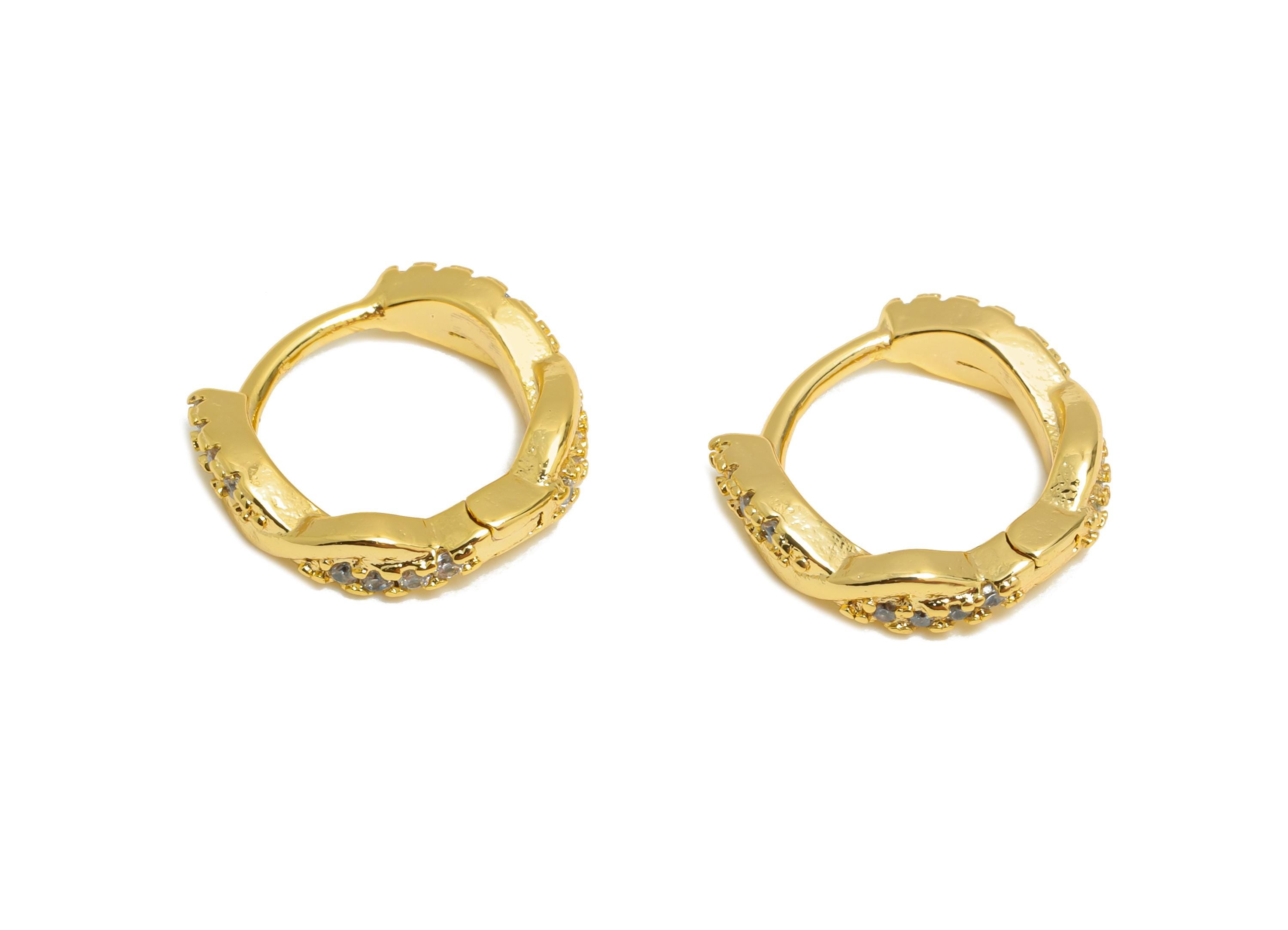 Brass CZ Cross Huggie Hoop Earring - Brass Zircon Earrings - Classic Huggie Hoop Clasp - 18K Real Gold Plated - 11.4x10.7x2.8mm - RGP10943 - DOMEDBAZAAR