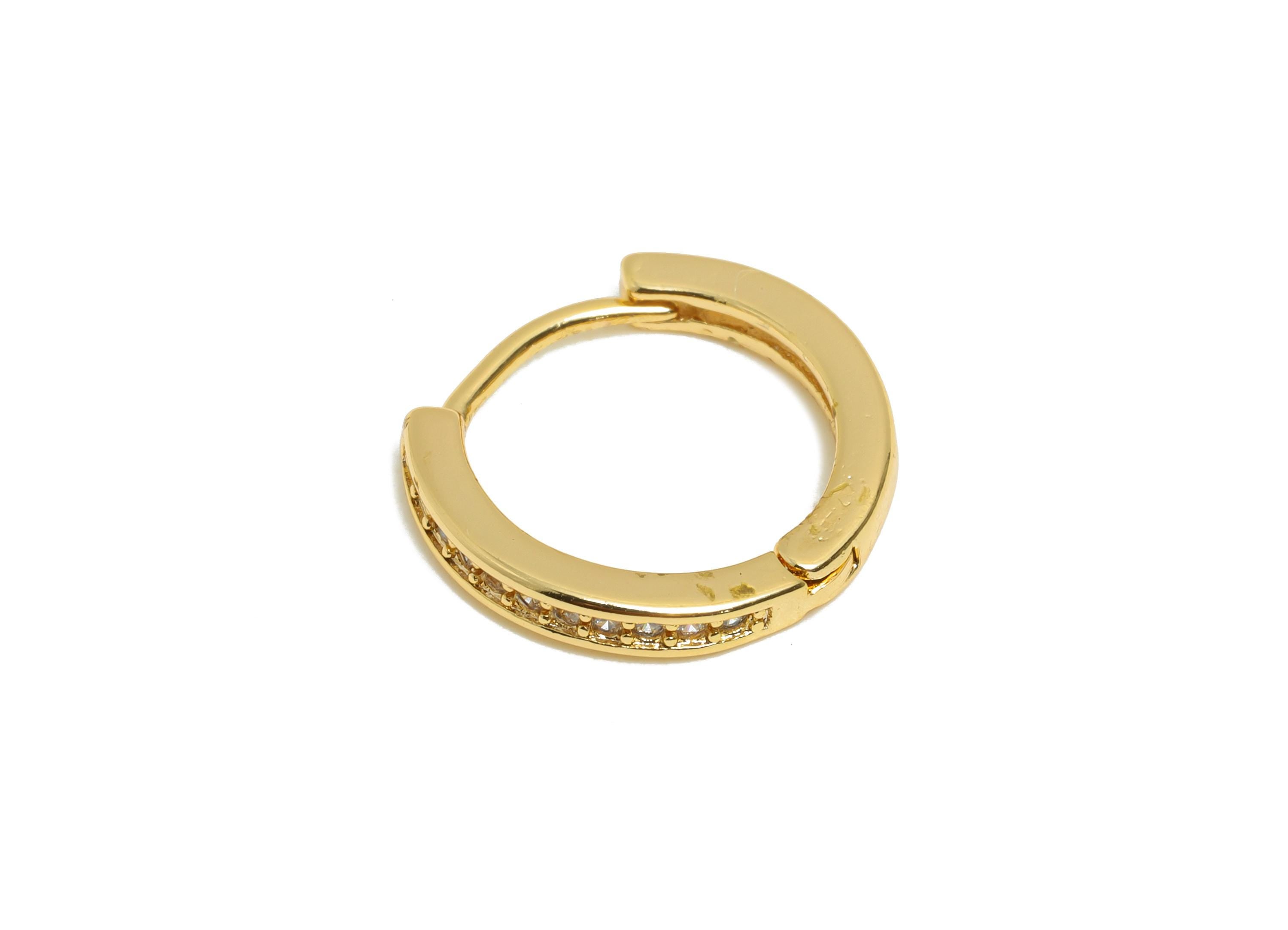 Brass CZ Round Huggie Hoop Earring - Brass Zircon Earring - Sparkling Huggie Hoop Clasp - 18K Real Gold Plated - 13.9x12.9x2.17mm - RGP10945 - DOMEDBAZAAR