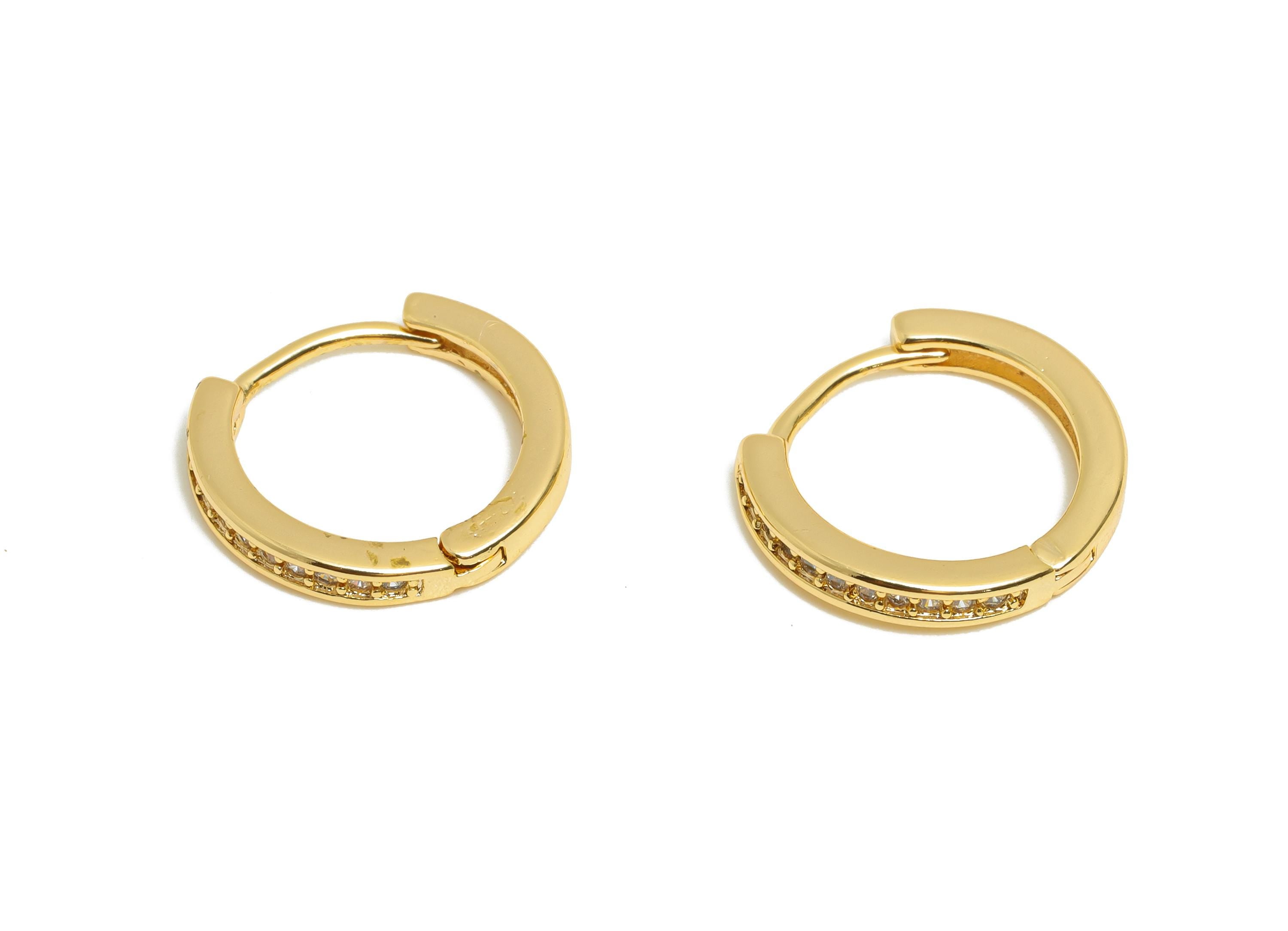 Brass CZ Round Huggie Hoop Earring - Brass Zircon Earring - Sparkling Huggie Hoop Clasp - 18K Real Gold Plated - 13.9x12.9x2.17mm - RGP10945 - DOMEDBAZAAR