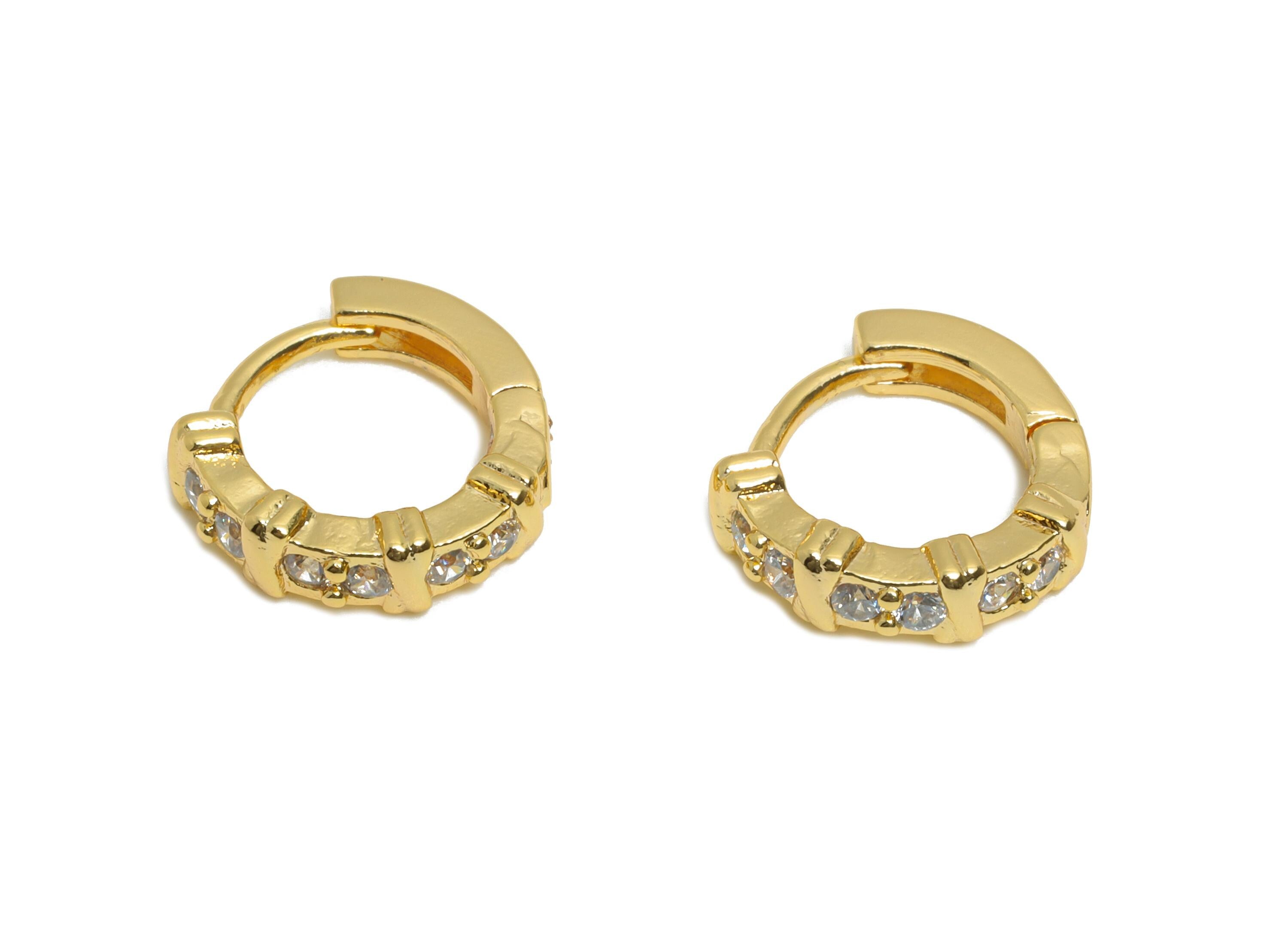 Brass CZ Huggie Hoop Earring - Brass Zircon Dainty Hoop - Sparkling Huggie Hoop Earring - 18K Real Gold Plated - 9.88x9.25x2mm - RGP10913 - DOMEDBAZAAR