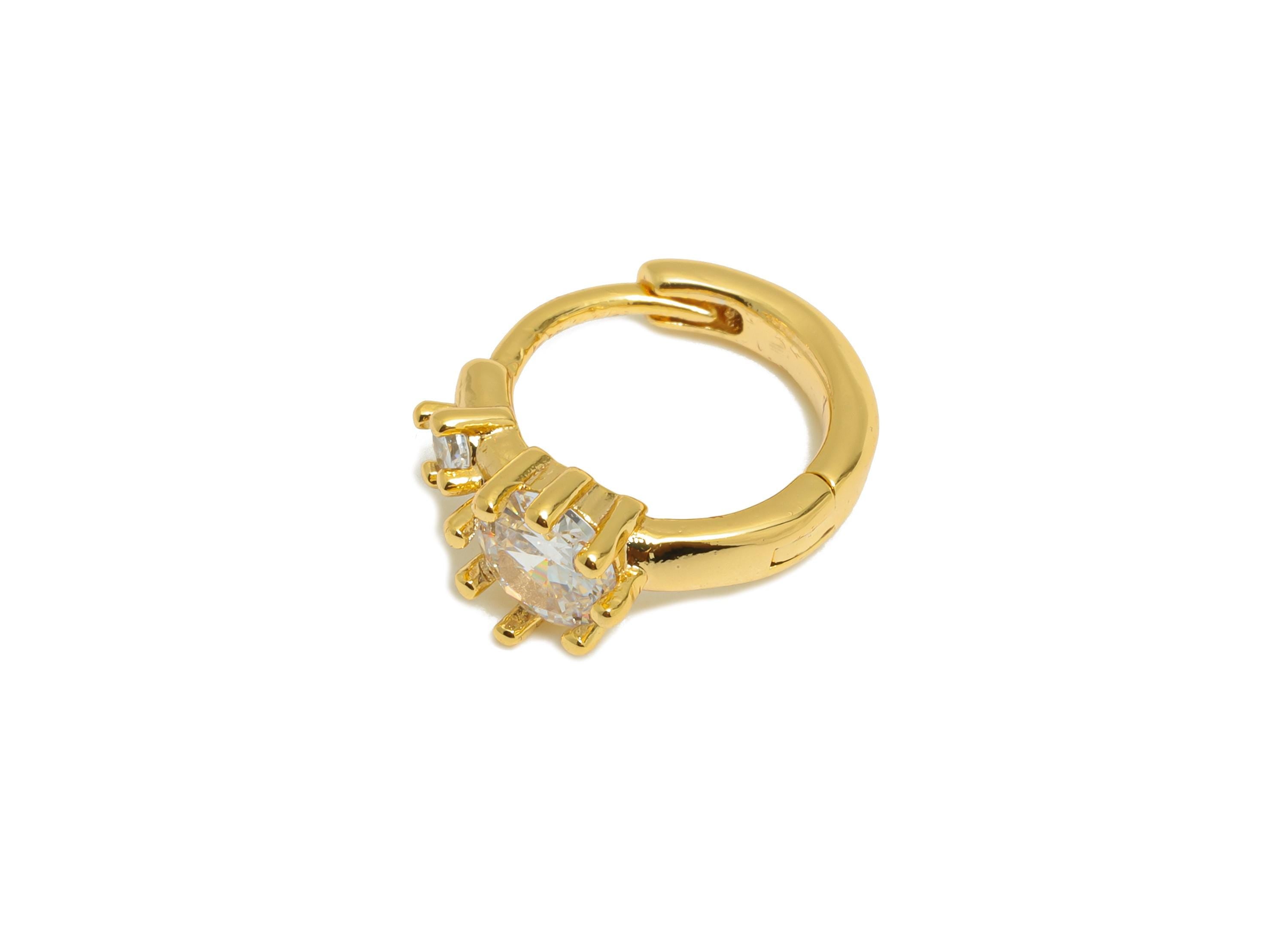 Brass CZ Huggie Hoop Earring - Dainty Zircon Hoop Earring - Classic Huggie Hoop Clasp - Everyday Wear - 18K Gold Plated - 13x11x5mm-RGP10844 - DOMEDBAZAAR