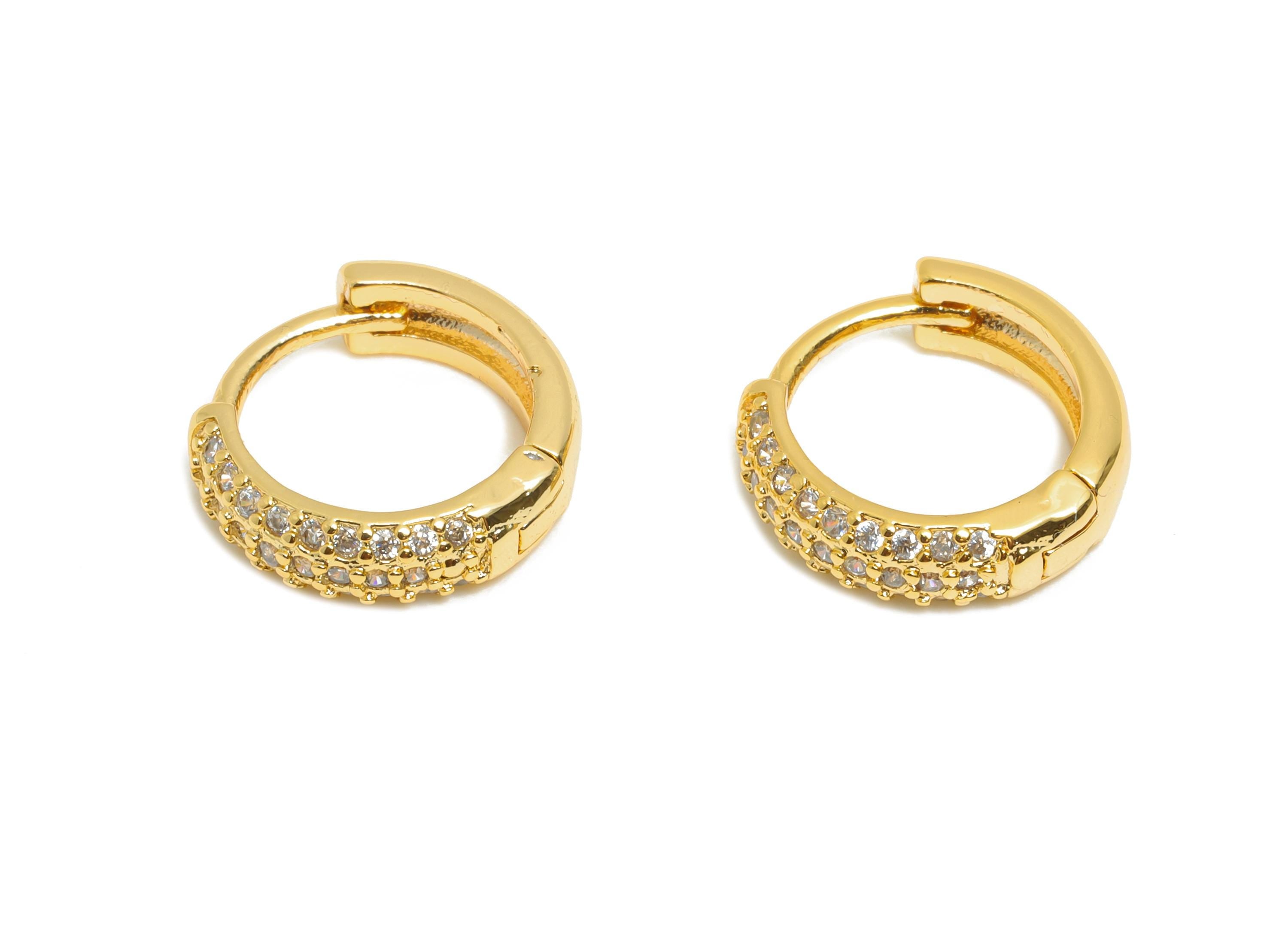 Brass Huggie Hoop Earring - Dainty Zircon Hoop Earring - Sparking Hoop Earring - Everyday Wear - 18K Real Gold Plated - 10x10x3mm - RGP10883 - DOMEDBAZAAR