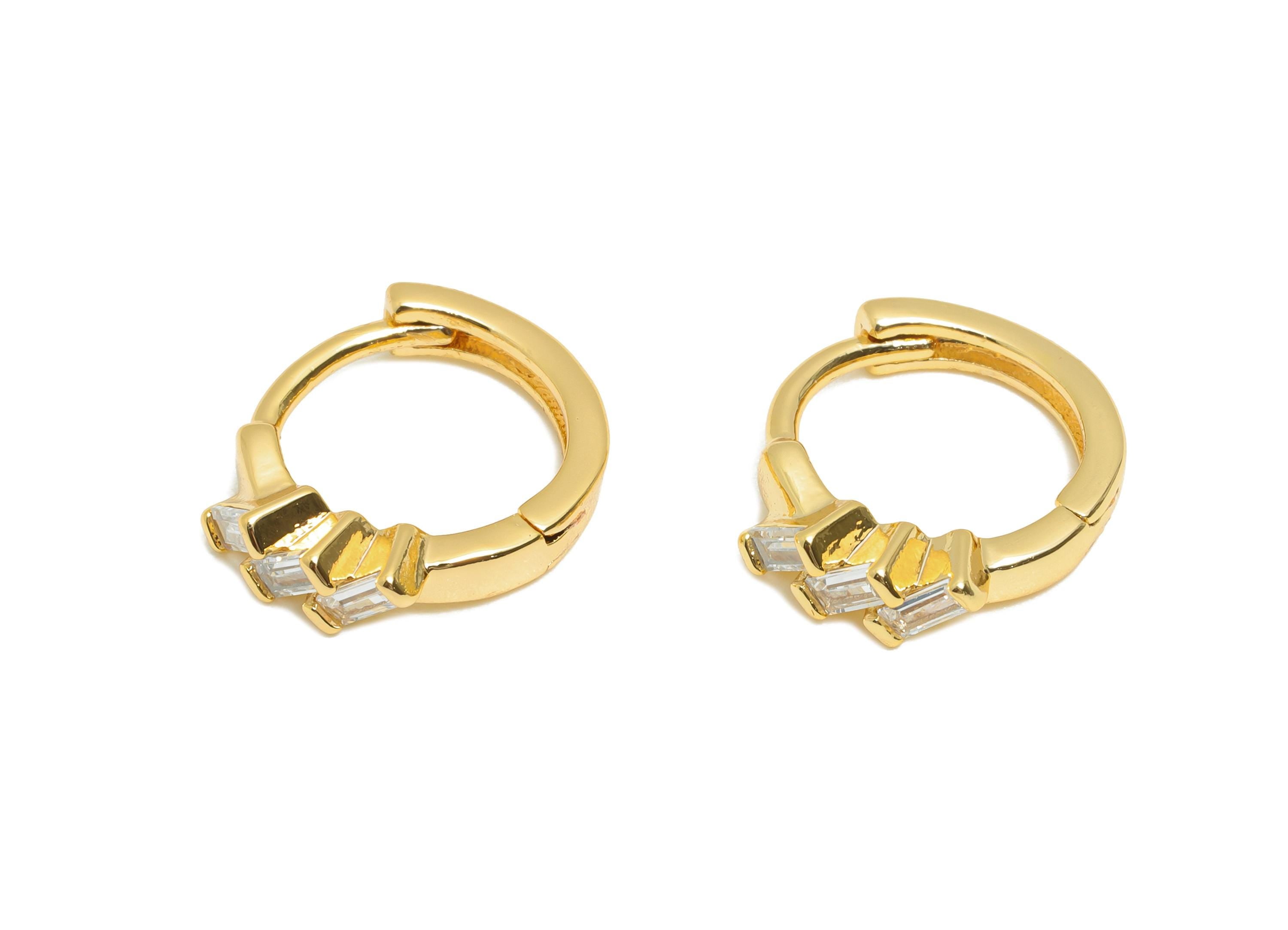 Brass CZ Huggie Hoop Earring - Geometric Zircon Earring - Classic Huggie Hoop Clasp - Everyday Wear - 18K Gold Plated - 13x12x3mm - RGP10866 - DOMEDBAZAAR
