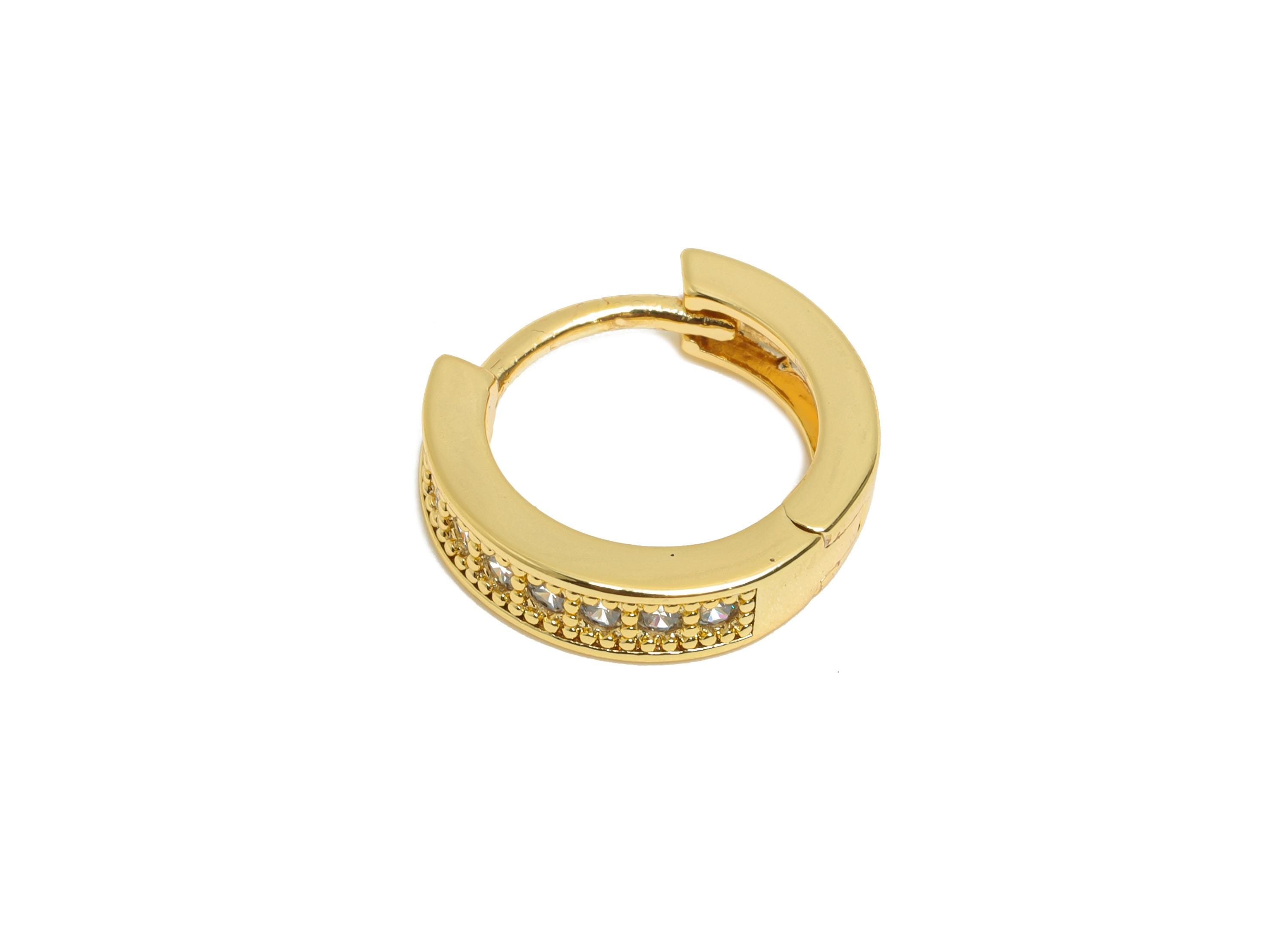 Brass CZ Round Huggie Hoop Earring - Elegant Circle Zircon Earring - Refined Huggie Hoop Clasp - 18K Real Gold Plated - 12.6x12x3mm-RGP10885 - DOMEDBAZAAR