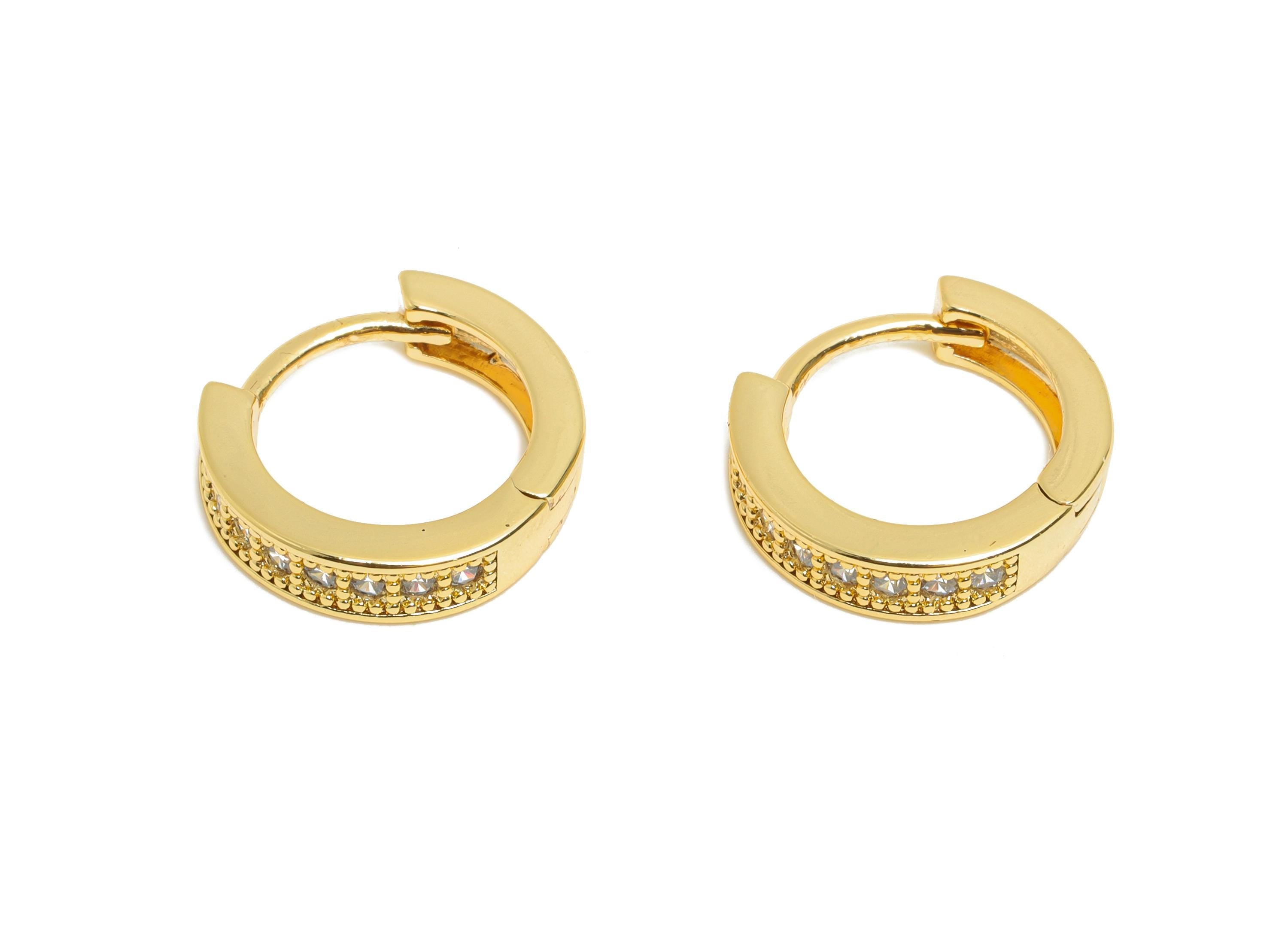 Brass CZ Round Huggie Hoop Earring - Elegant Circle Zircon Earring - Refined Huggie Hoop Clasp - 18K Real Gold Plated - 12.6x12x3mm-RGP10885 - DOMEDBAZAAR