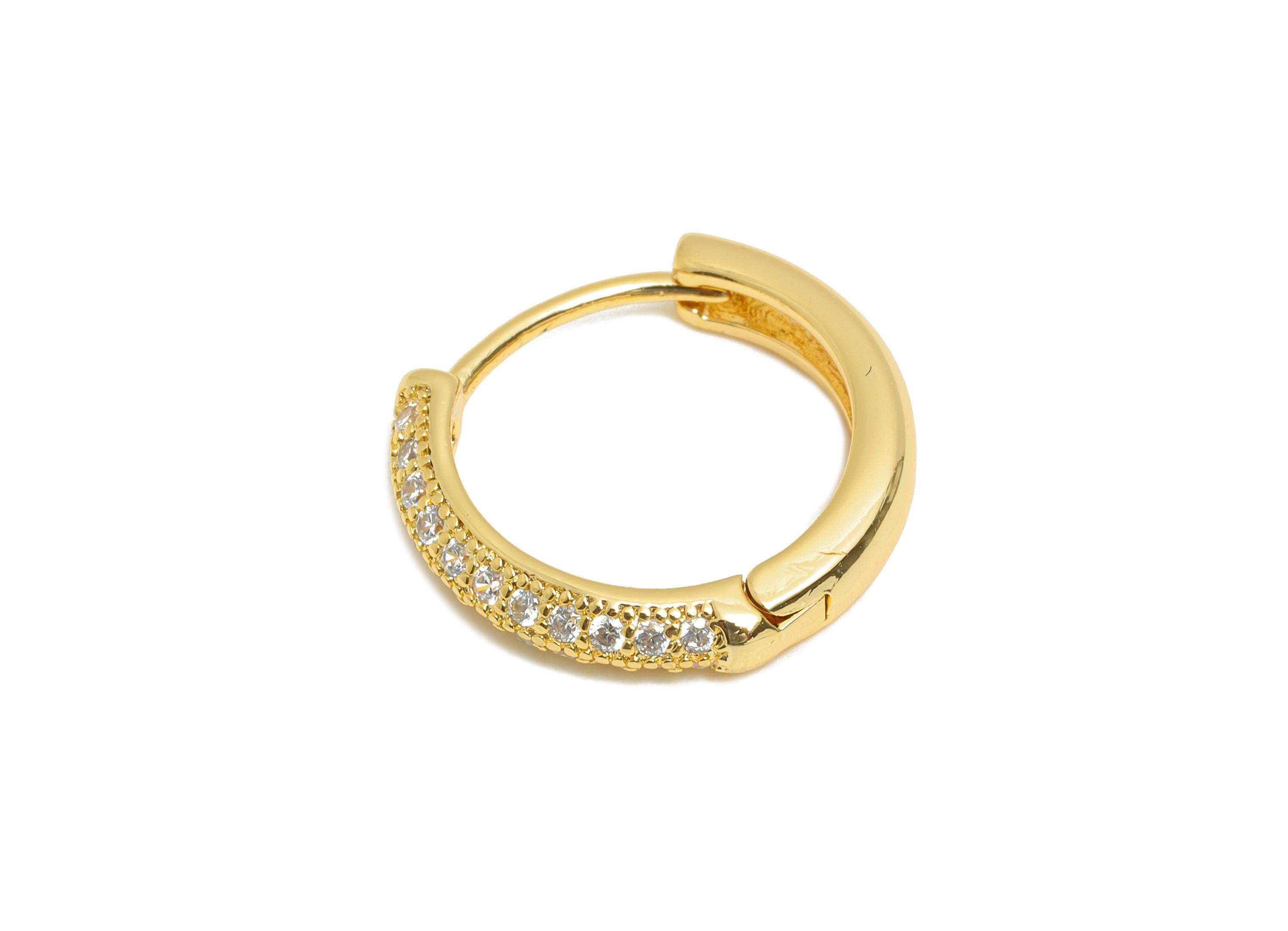 Brass CZ Round Huggie Hoop Earring - Mini Brass Zircon Earring - Dainty Huggie Hoop Clasp - 18K Real Gold Plated - 14.5x13.6x2.8mm -RGP10889 - DOMEDBAZAAR