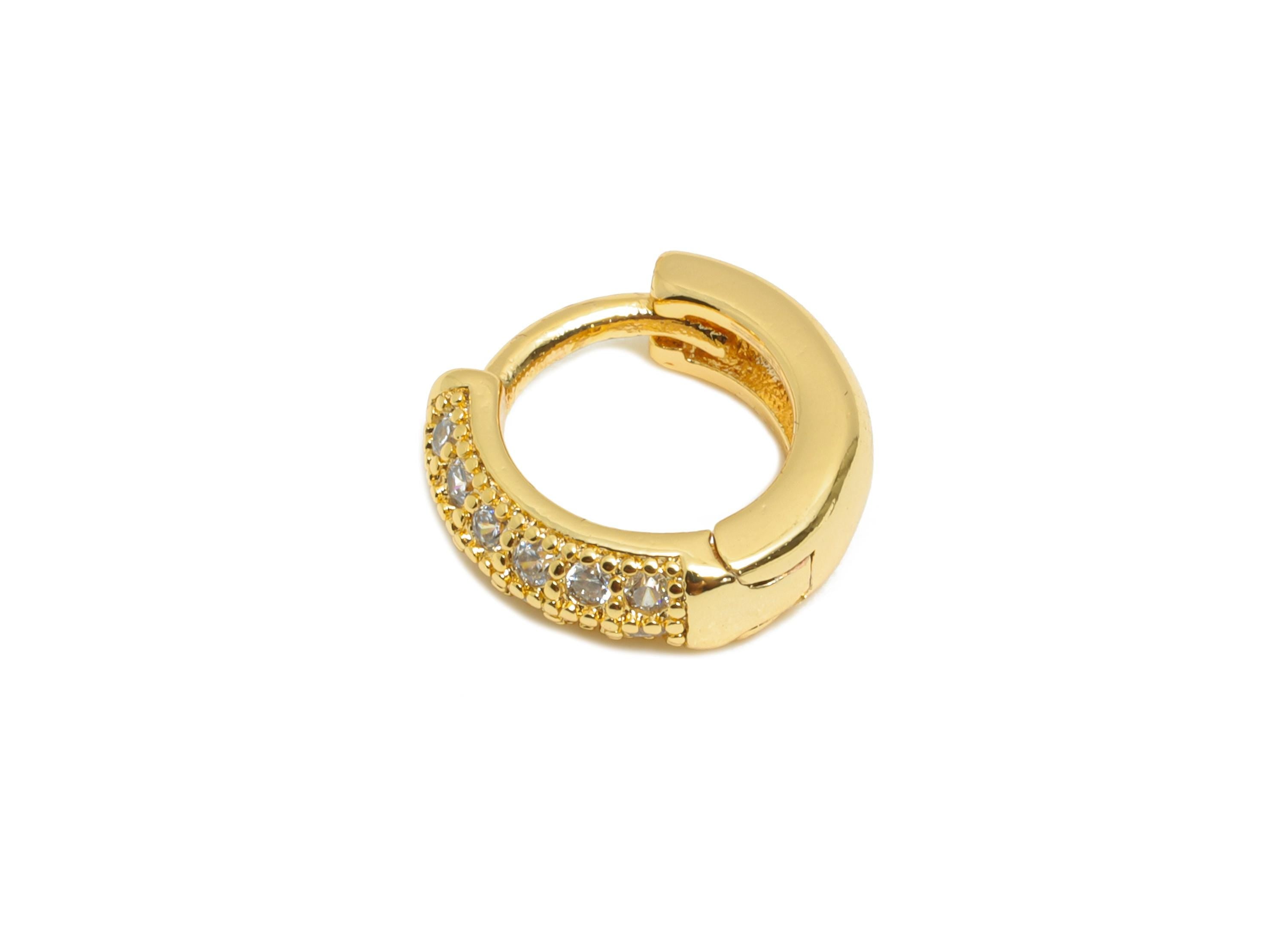 Brass CZ Round Huggie Hoop Earring - Mini Brass Zircon Earring - Dainty Huggie Hoop Clasp - 18K Real Gold Plated - 9.8x8.8x2.88mm - RGP10869 - DOMEDBAZAAR
